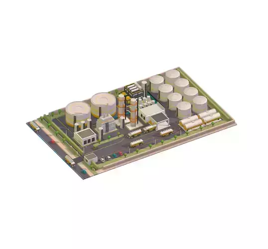 Isometric Oil Processing Plant Complex Crude Low-poly 3D model