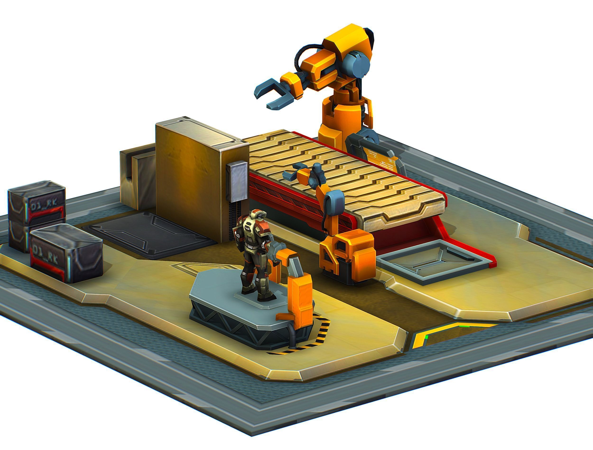 isometrical Mechanical Robot Assembly Conveyor 1 Low-poly 3D model_11