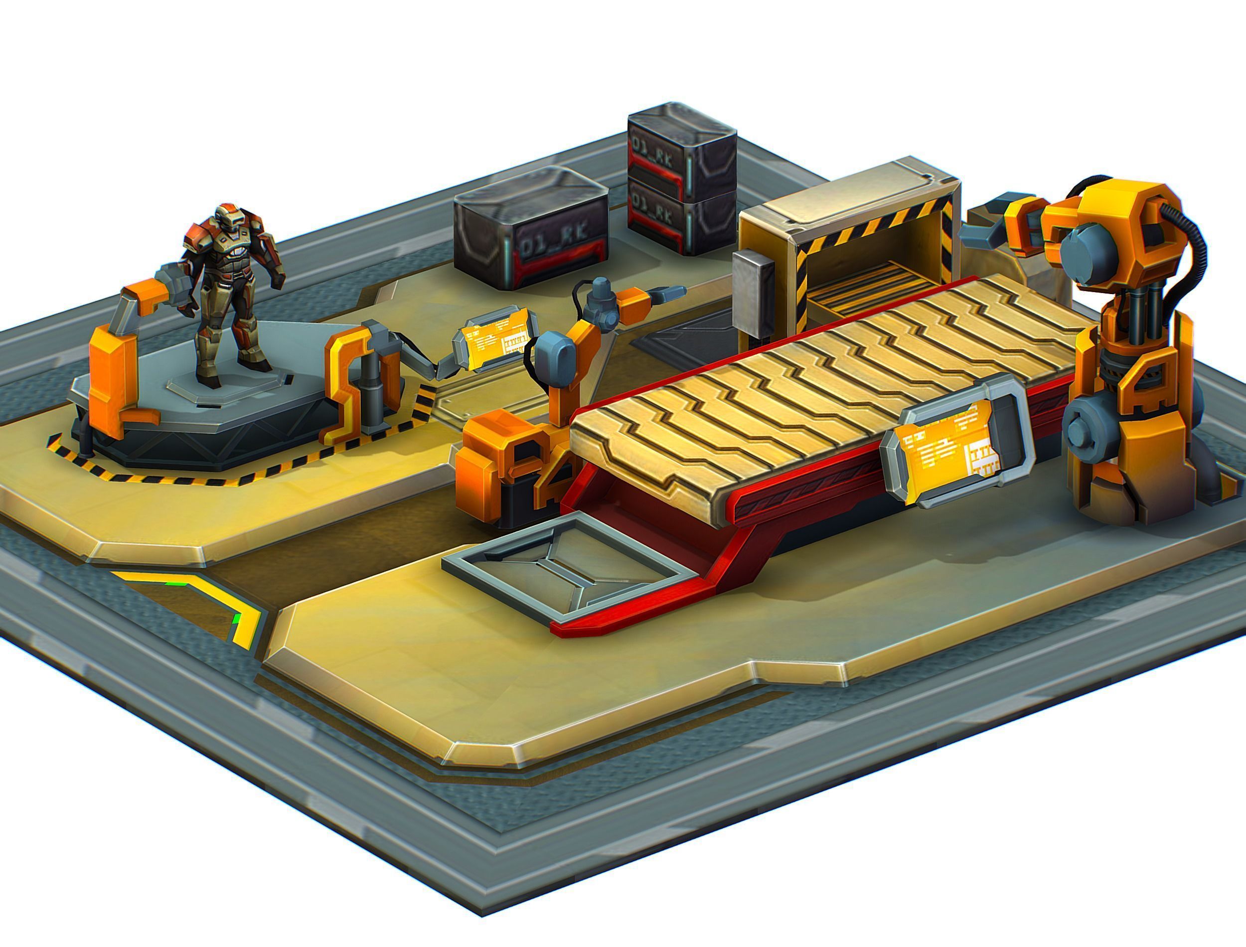 isometrical Mechanical Robot Assembly Conveyor 1 Low-poly 3D model_6