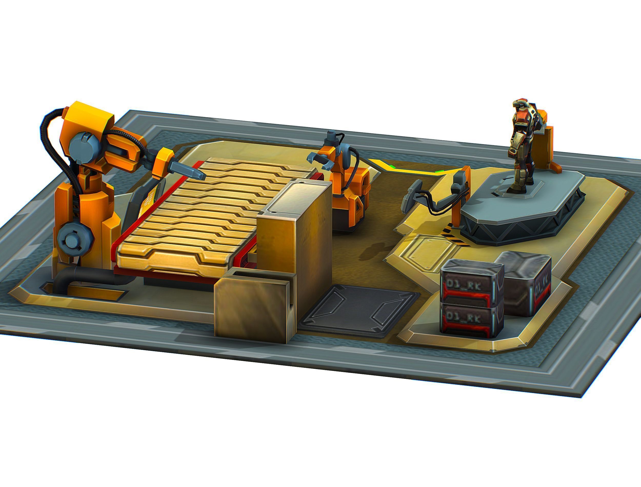 isometrical Mechanical Robot Assembly Conveyor 1 Low-poly 3D model_9