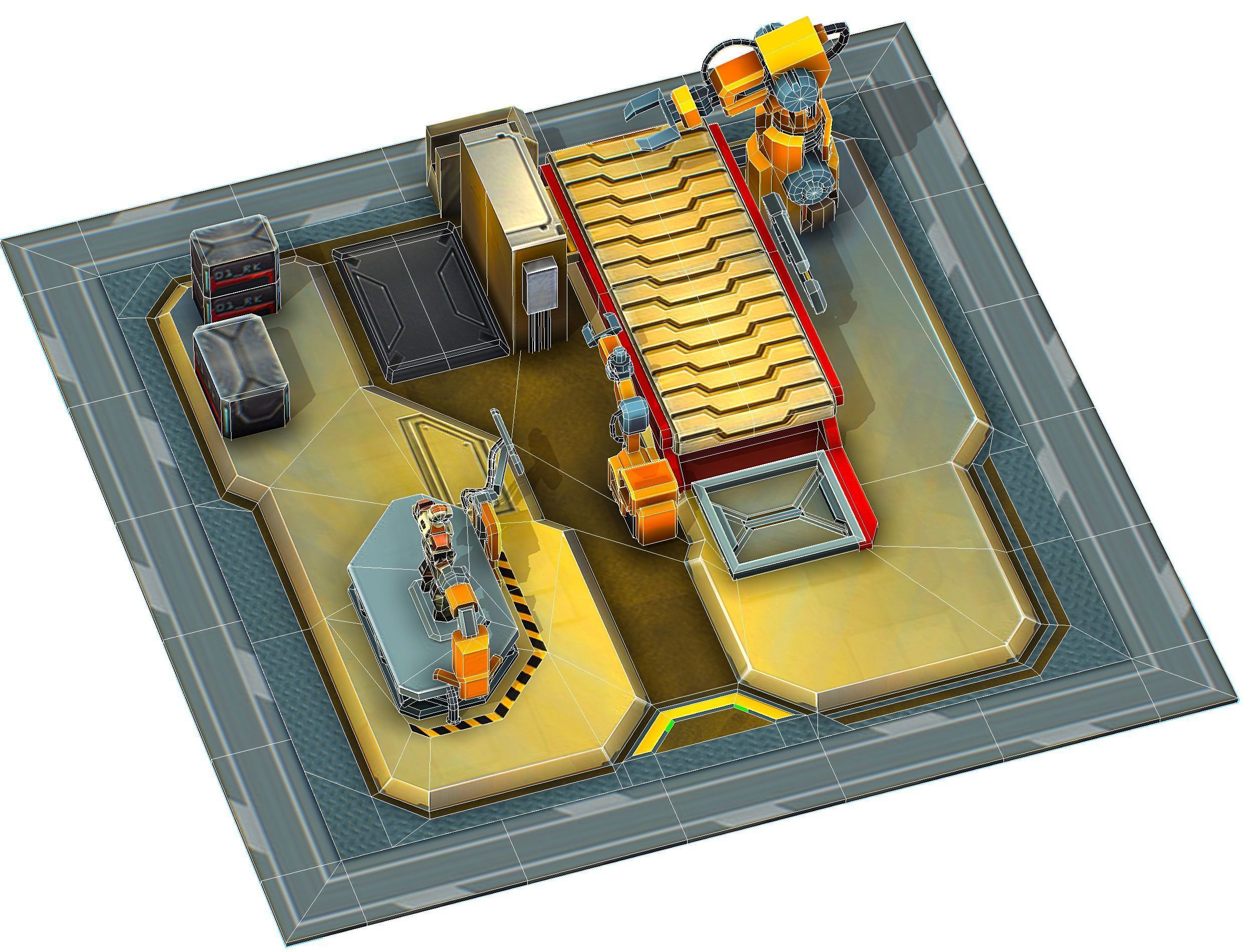 isometrical Mechanical Robot Assembly Conveyor 1 Low-poly 3D model_17