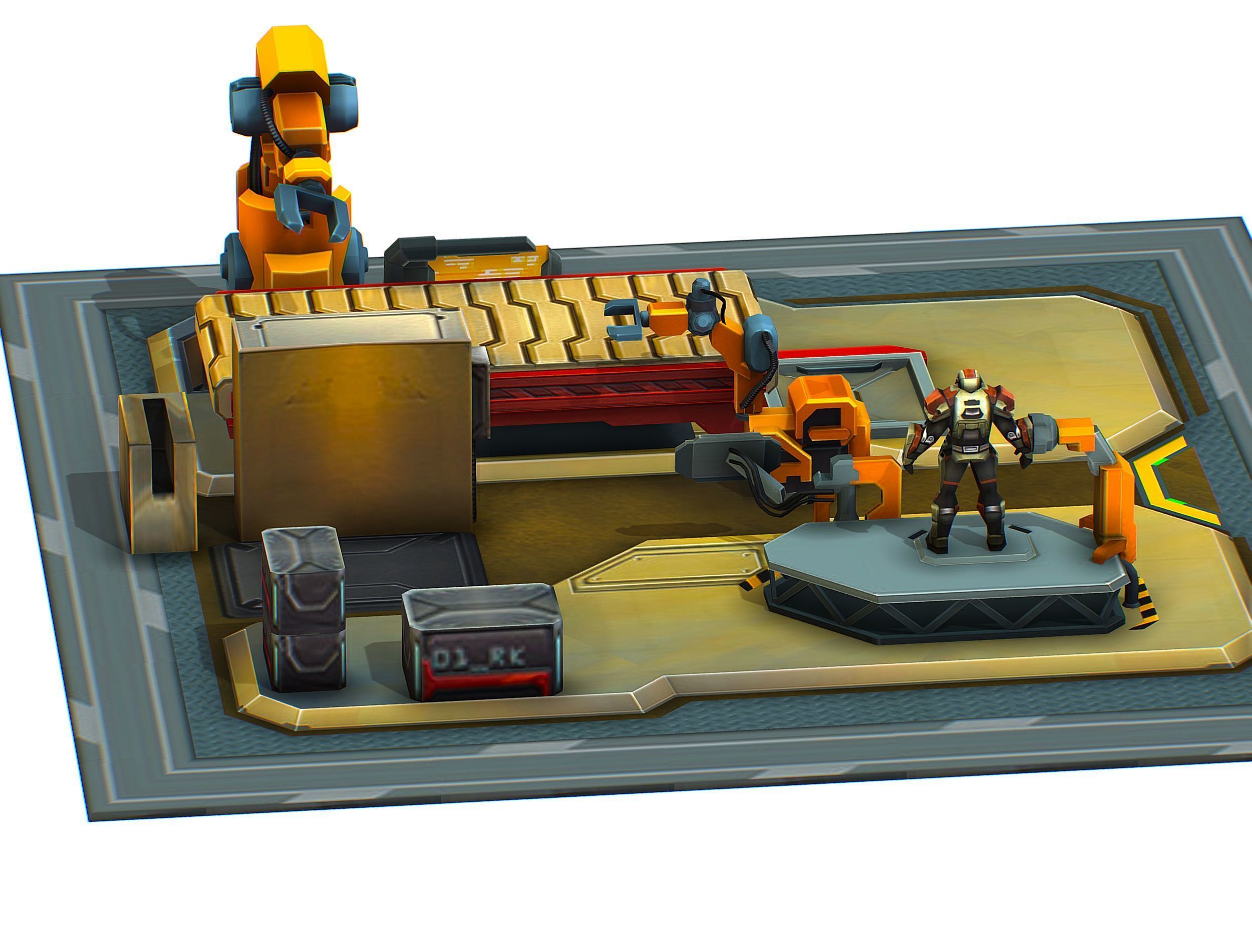 isometrical Mechanical Robot Assembly Conveyor 1 Low-poly 3D model_10