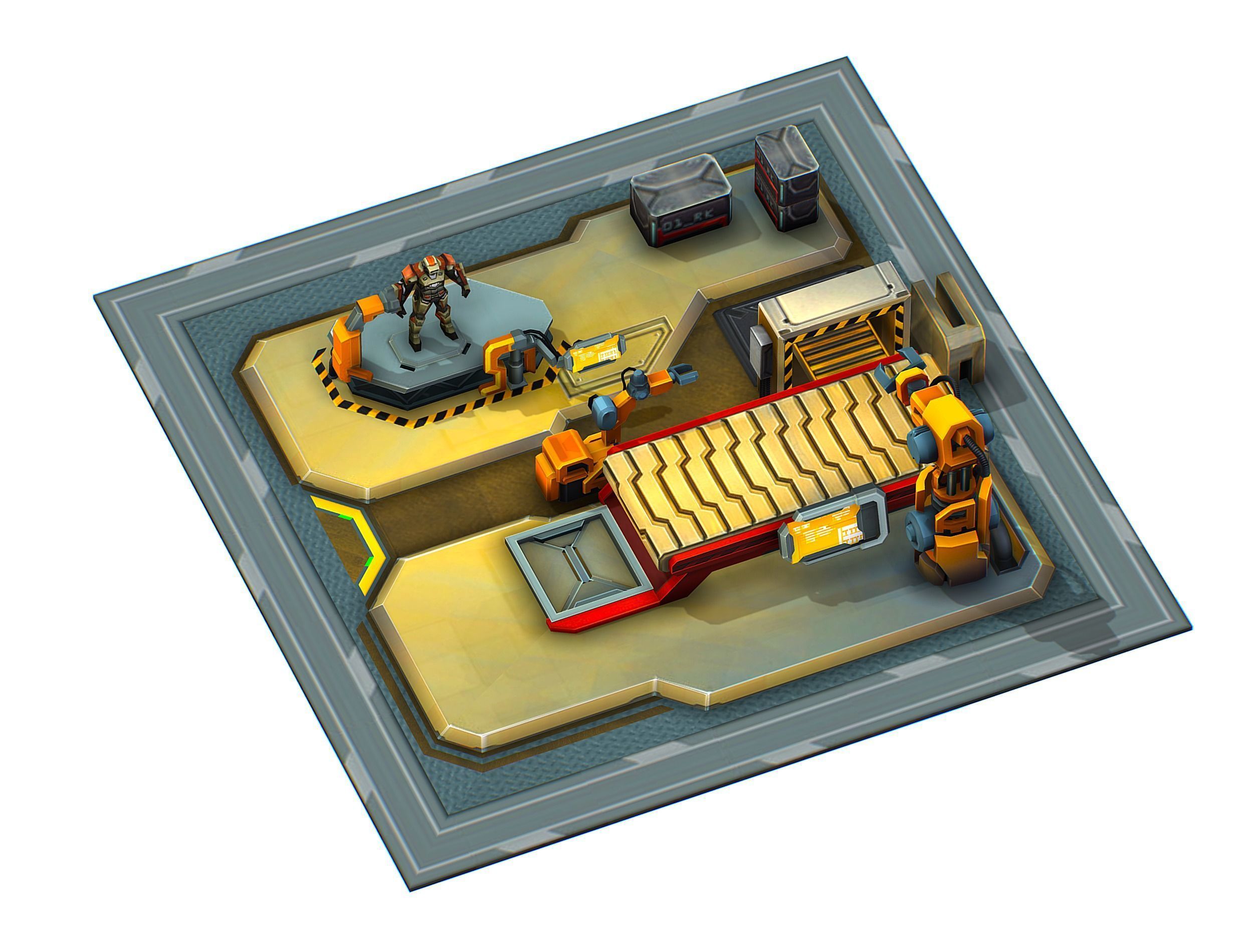 isometrical Mechanical Robot Assembly Conveyor 1 Low-poly 3D model_1