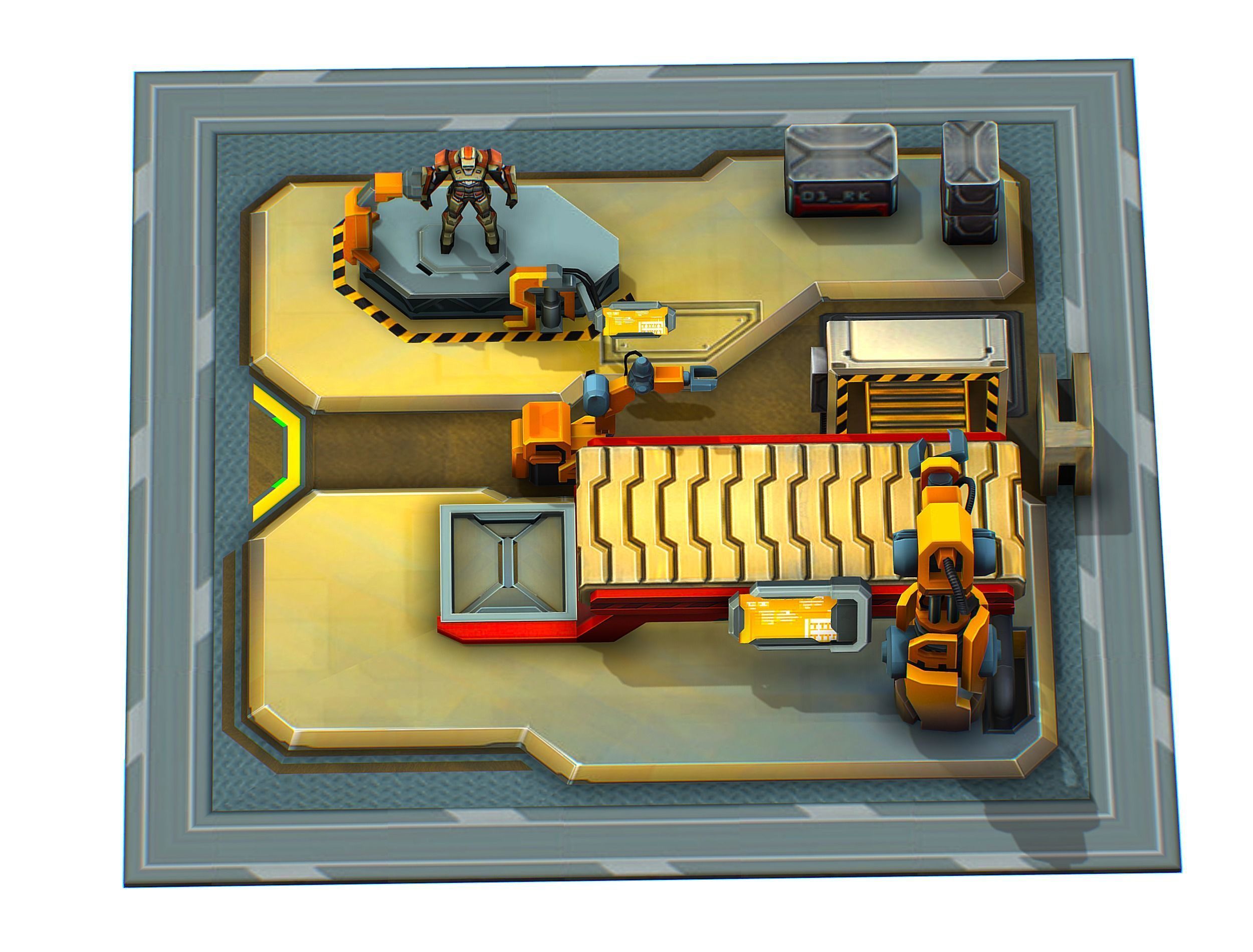 isometrical Mechanical Robot Assembly Conveyor 1 Low-poly 3D model_2