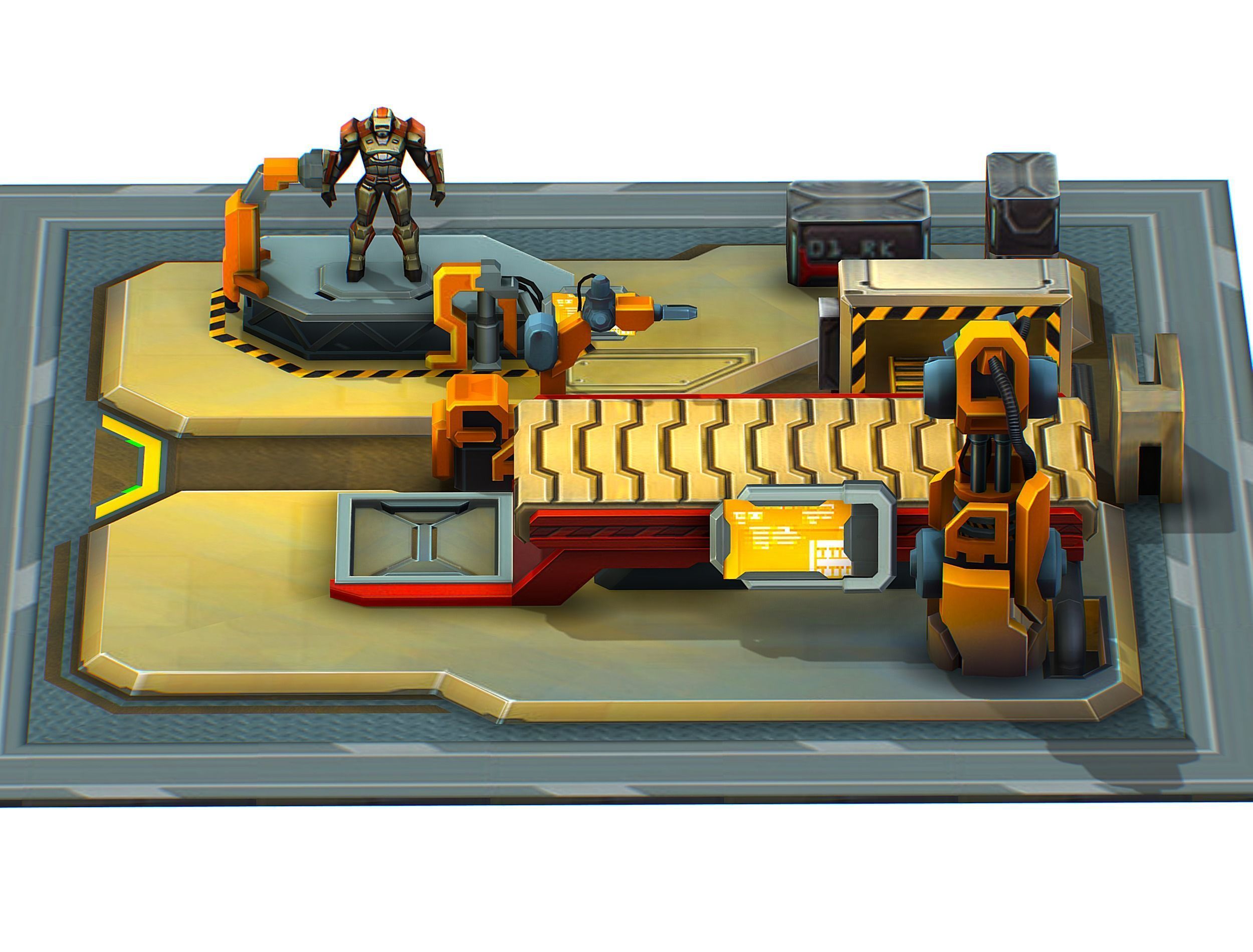 isometrical Mechanical Robot Assembly Conveyor 1 Low-poly 3D model_7