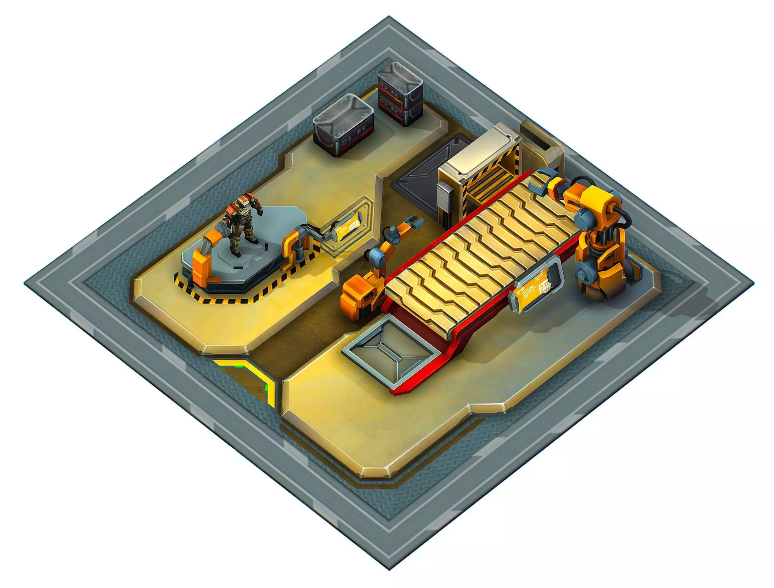 isometrical Mechanical Robot Assembly Conveyor 1 Low-poly 3D model_0