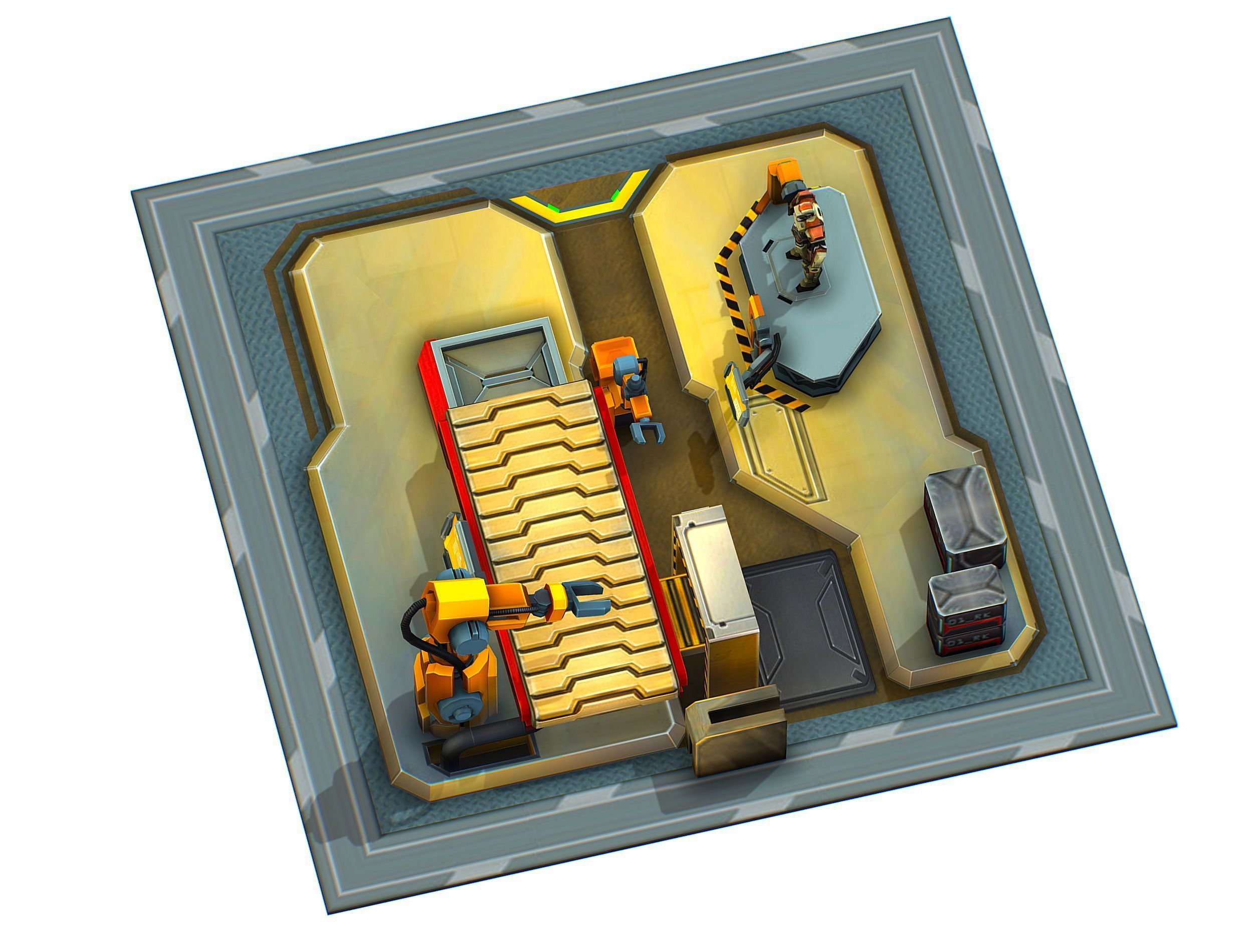 isometrical Mechanical Robot Assembly Conveyor 1 Low-poly 3D model_4