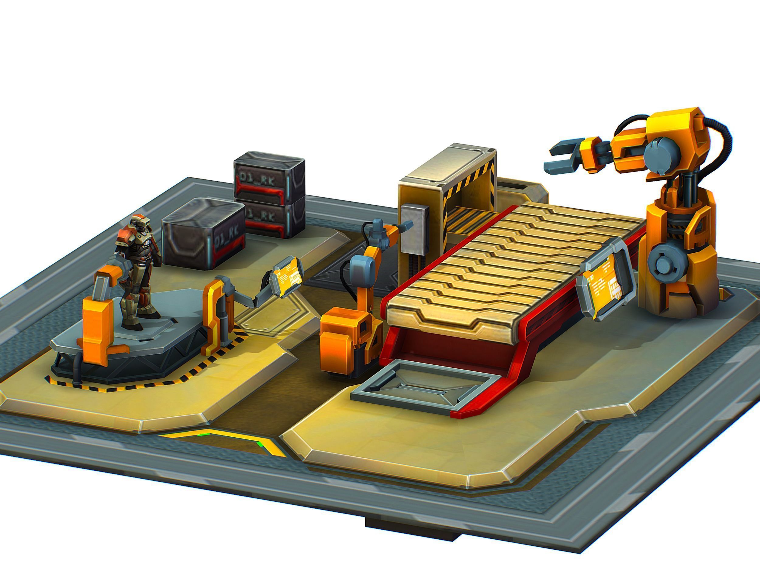 isometrical Mechanical Robot Assembly Conveyor 1 Low-poly 3D model_12