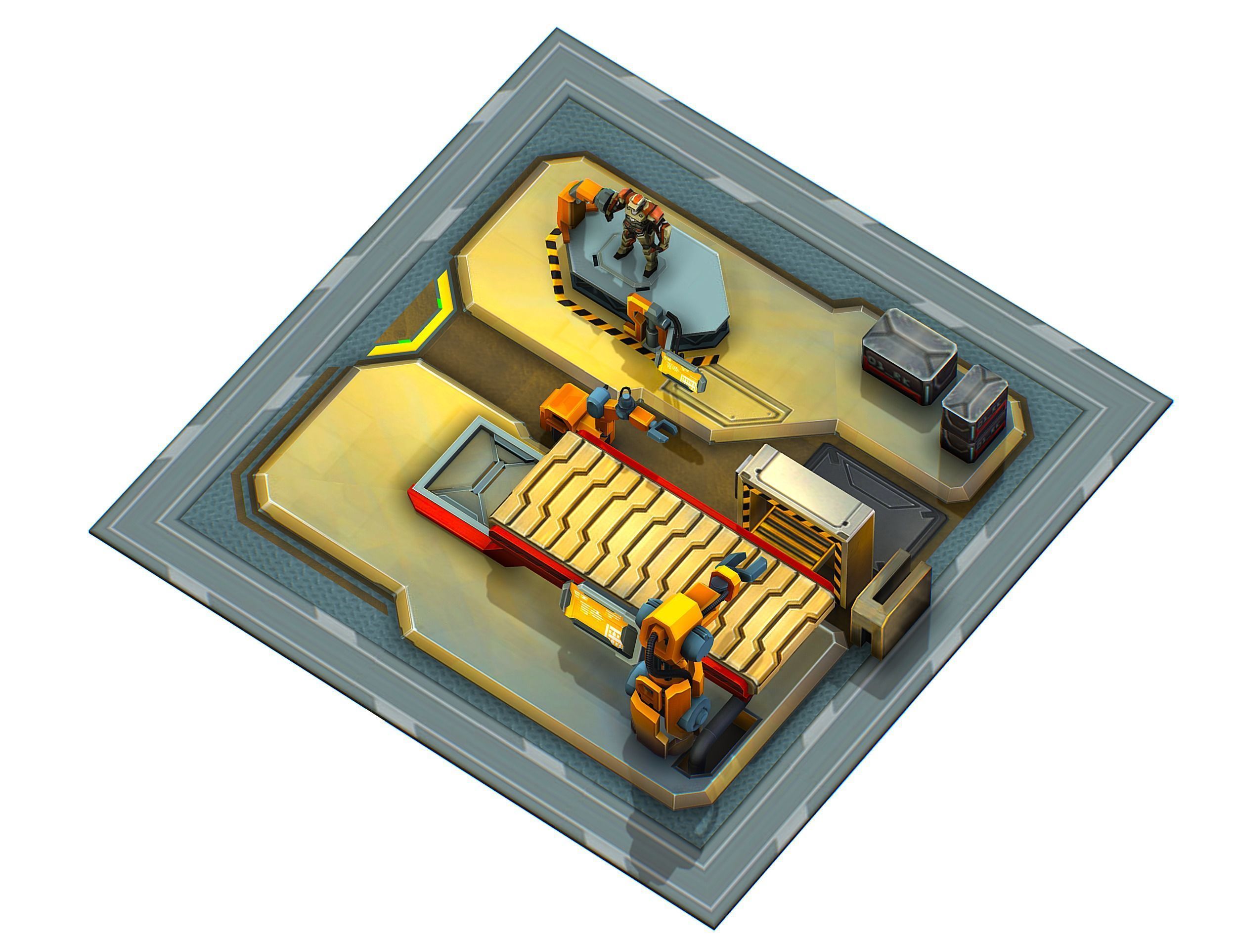 isometrical Mechanical Robot Assembly Conveyor 1 Low-poly 3D model_3