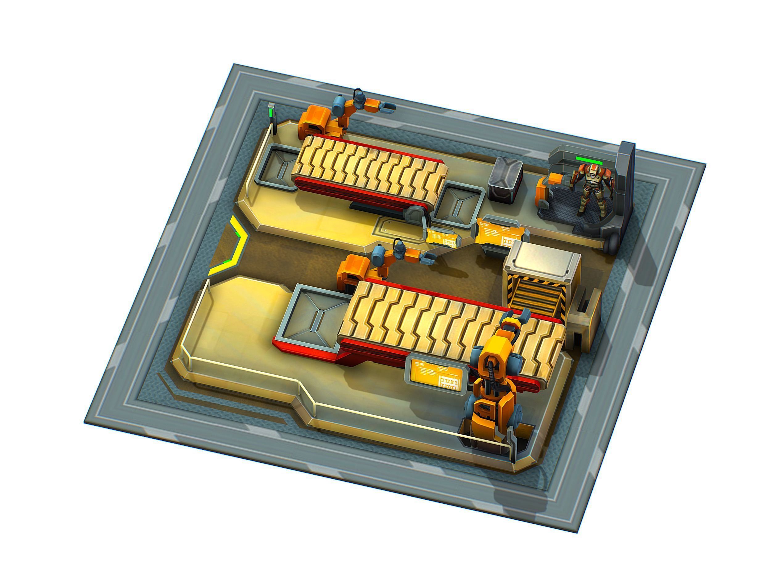 isometrical Mechanical Robot Assembly Conveyor 2 Low-poly 3D model_2