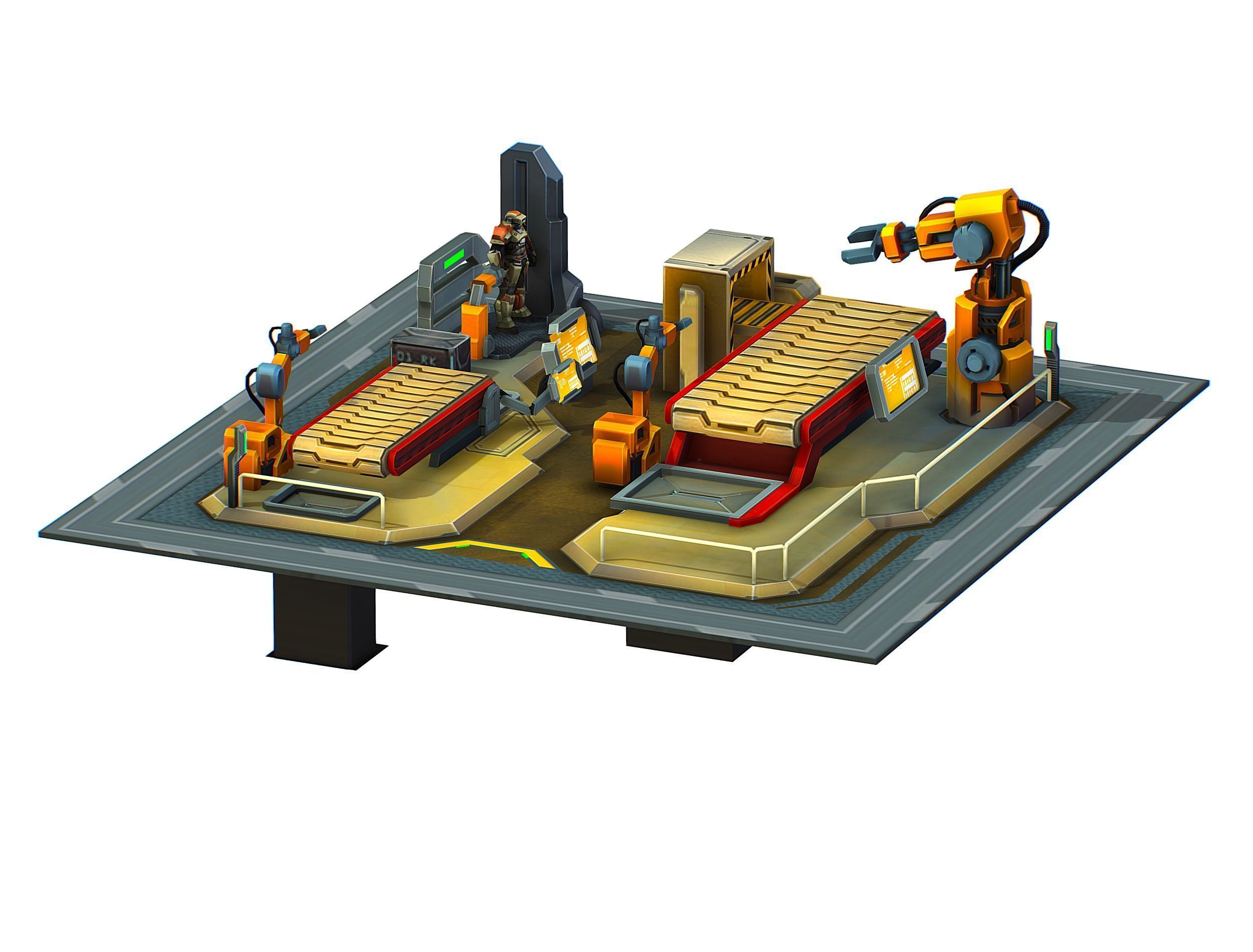 isometrical Mechanical Robot Assembly Conveyor 2 Low-poly 3D model_9