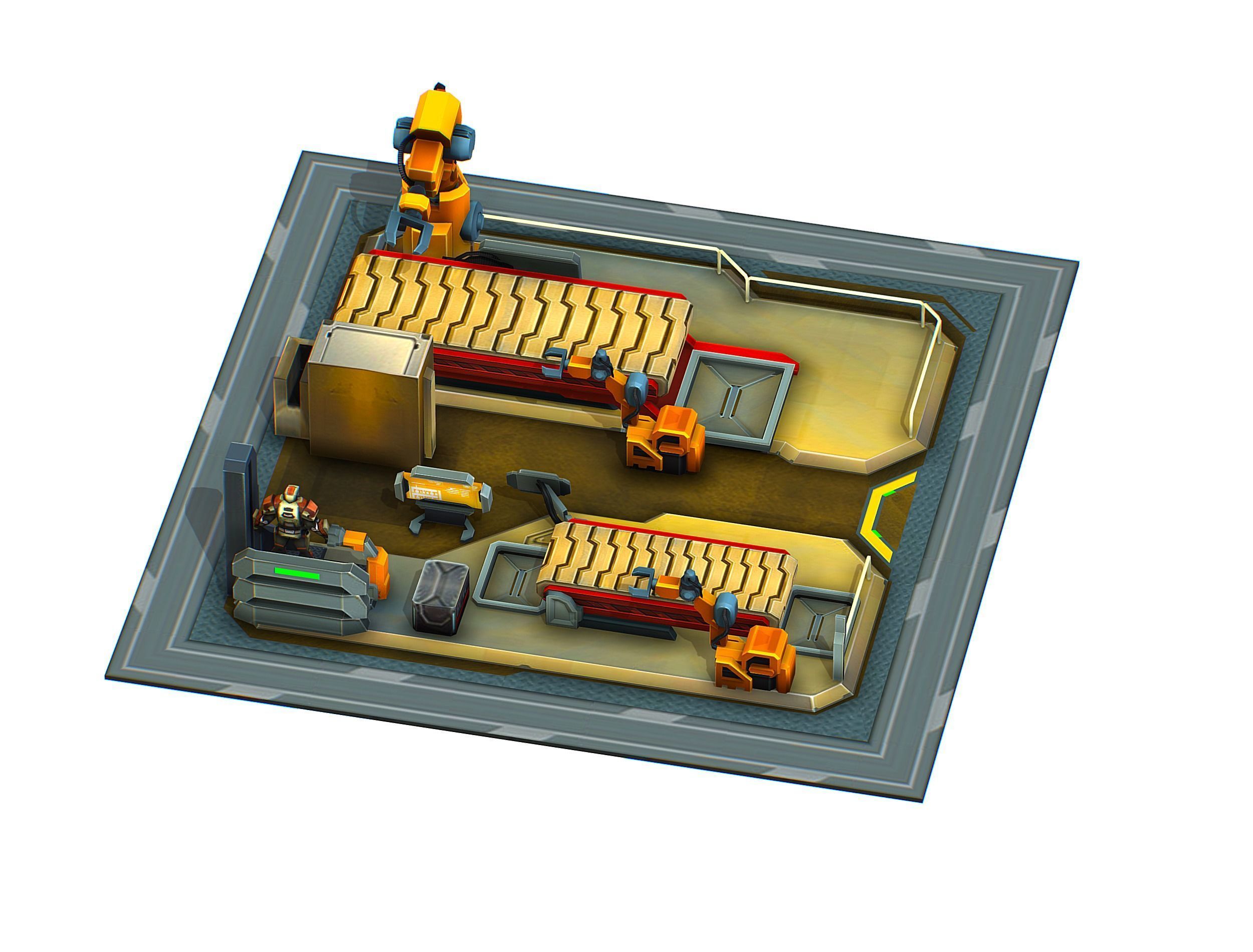 isometrical Mechanical Robot Assembly Conveyor 2 Low-poly 3D model_6