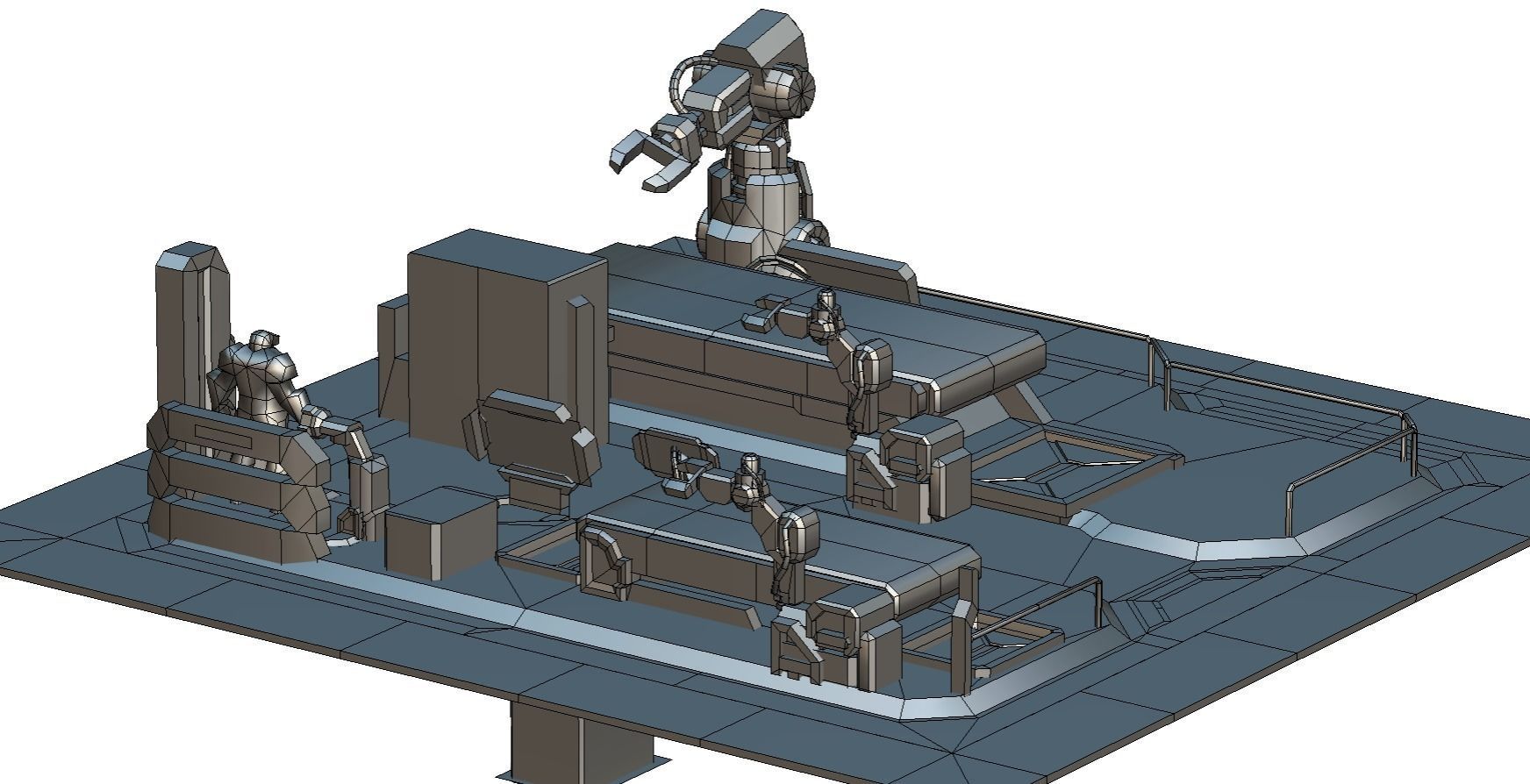isometrical Mechanical Robot Assembly Conveyor 2 Low-poly 3D model_28