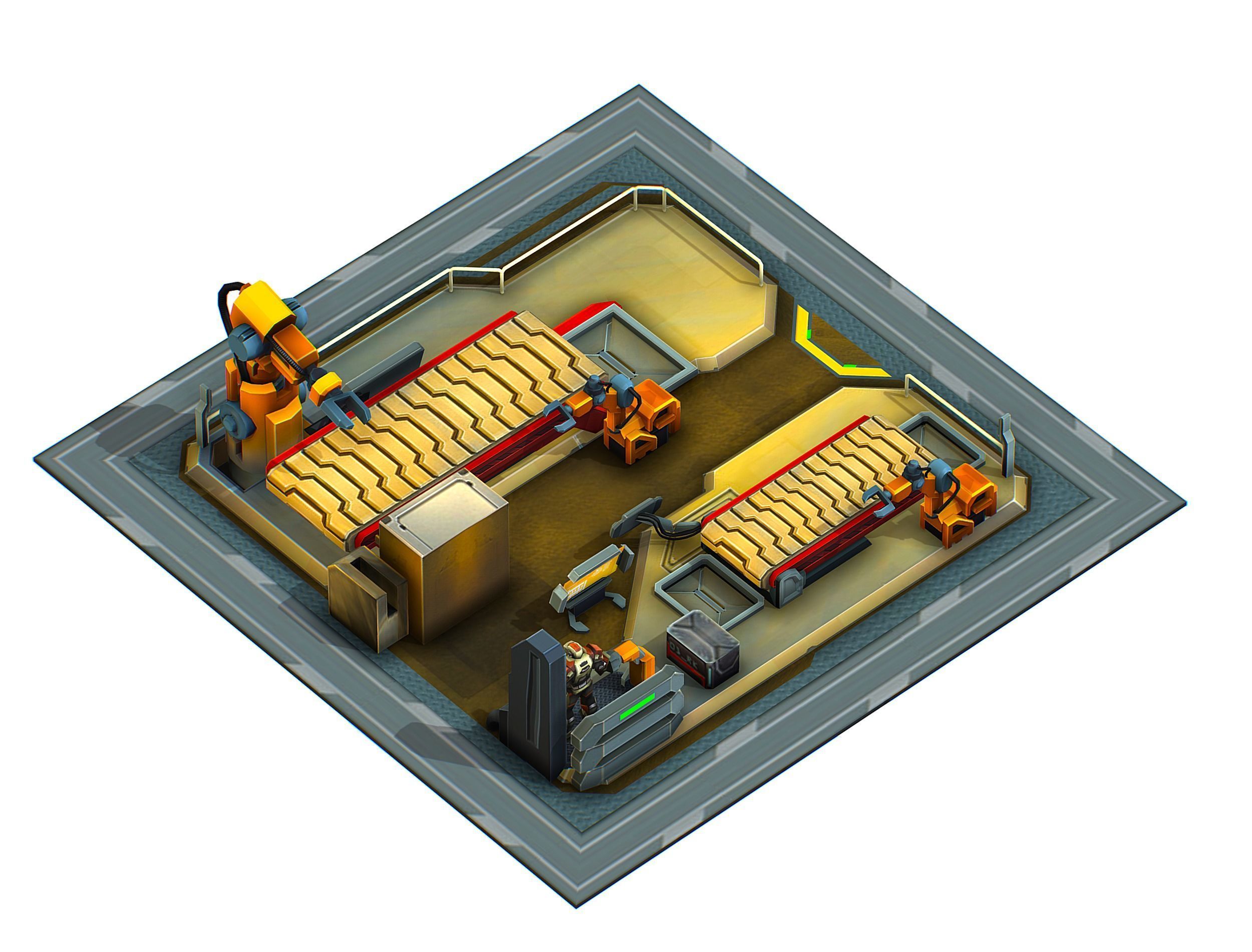 isometrical Mechanical Robot Assembly Conveyor 2 Low-poly 3D model_5