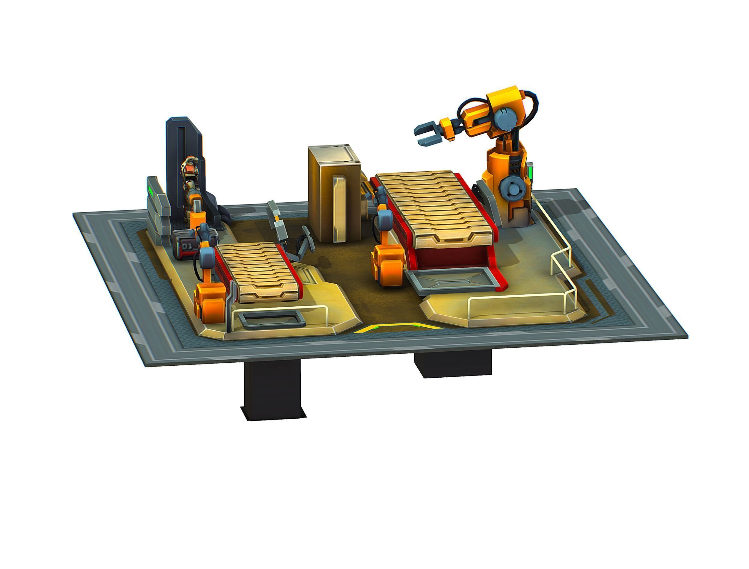 isometrical Mechanical Robot Assembly Conveyor 2 Low-poly 3D model_8