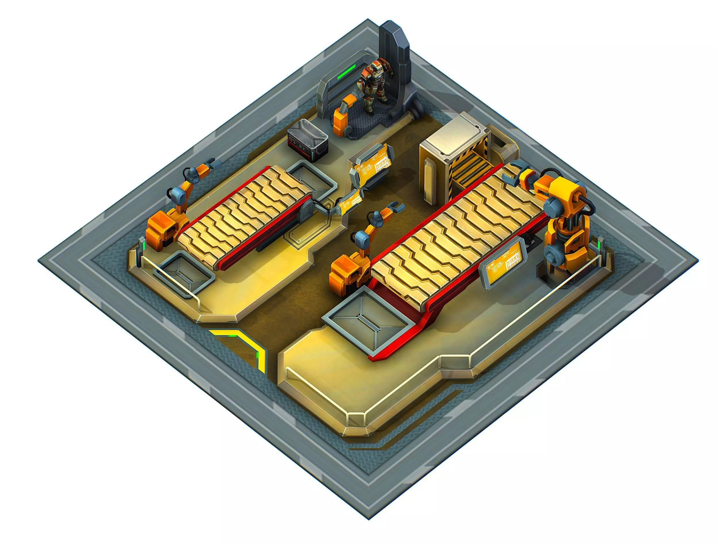 isometrical Mechanical Robot Assembly Conveyor 2 Low-poly 3D model_0