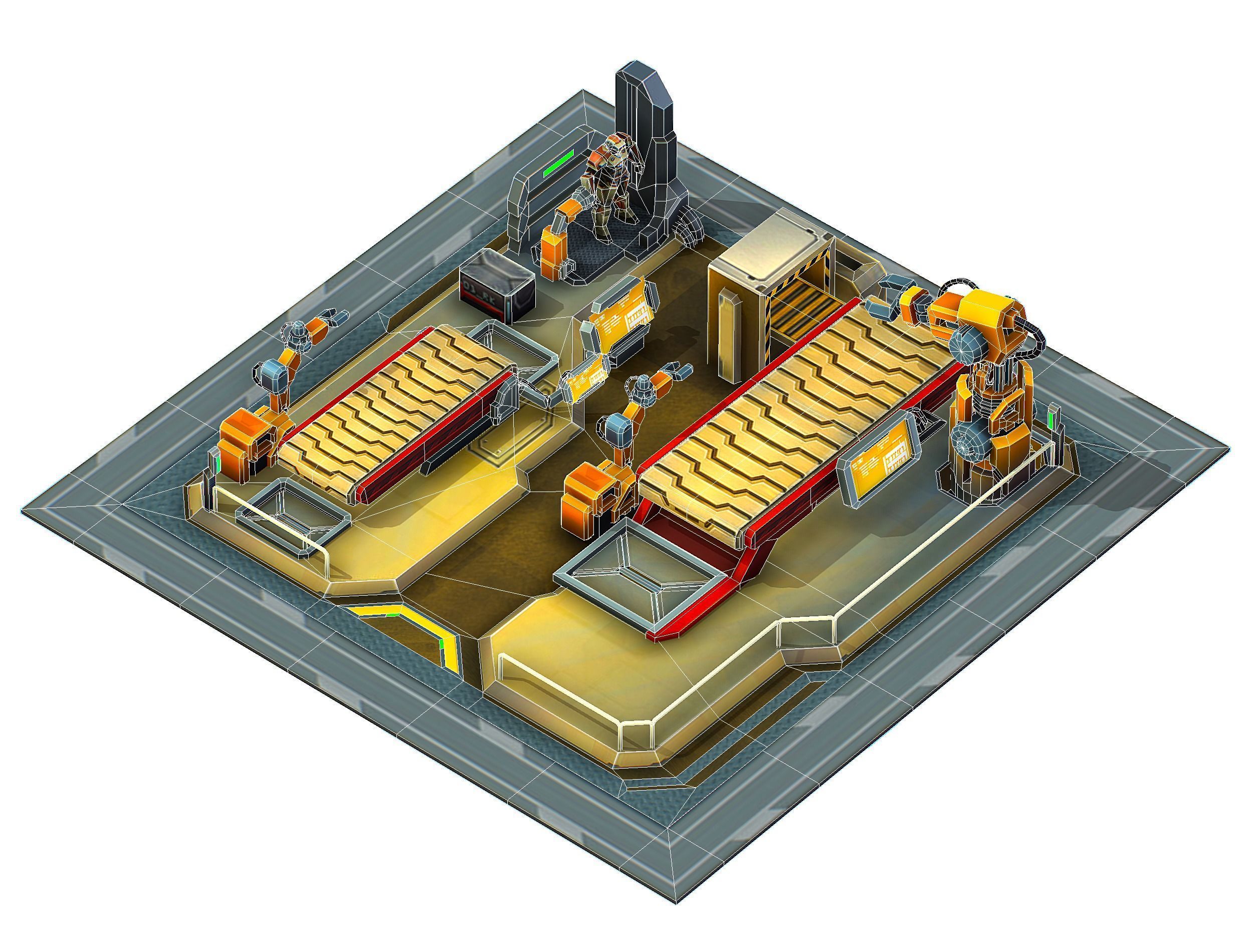 isometrical Mechanical Robot Assembly Conveyor 2 Low-poly 3D model_19