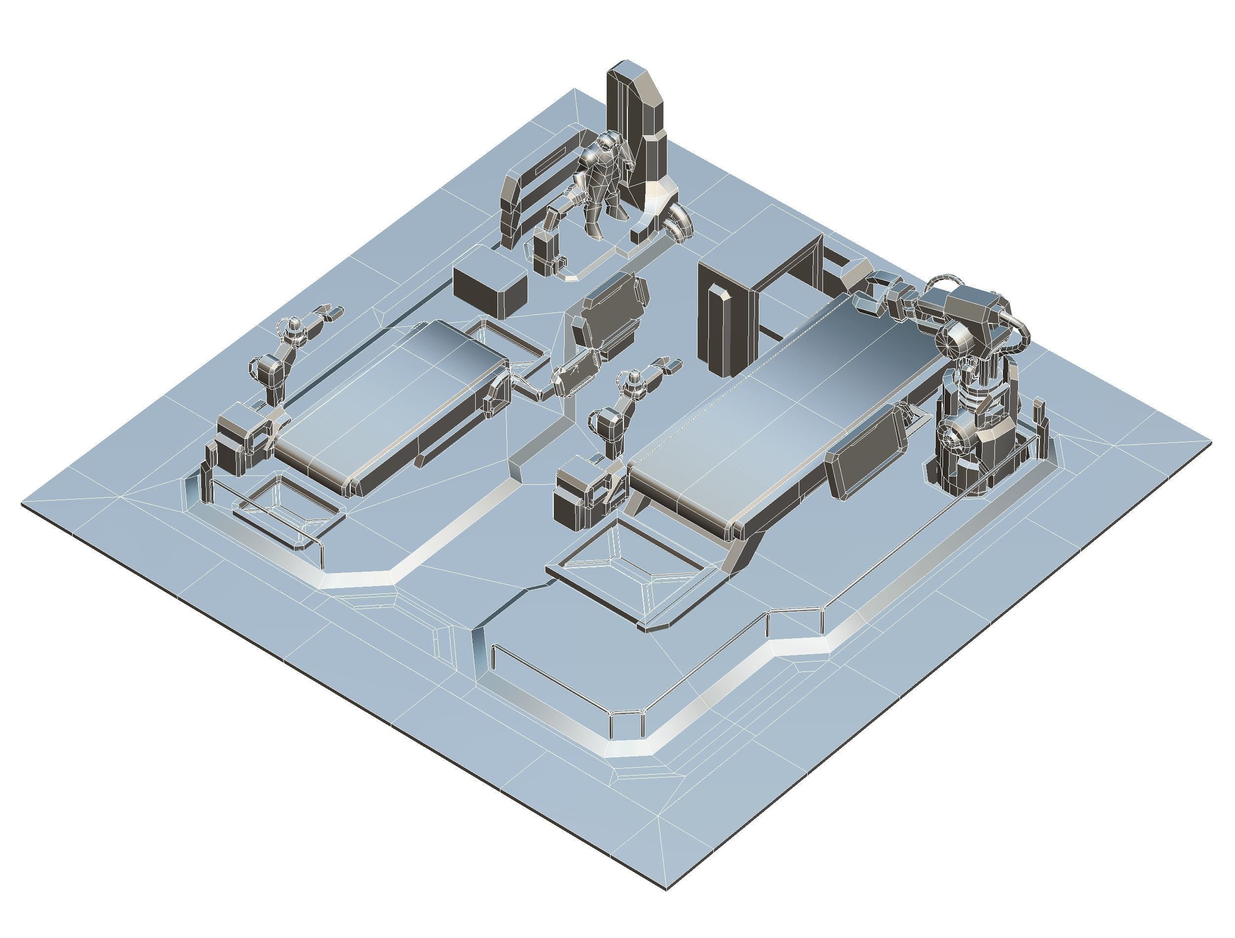 isometrical Mechanical Robot Assembly Conveyor 2 Low-poly 3D model_20