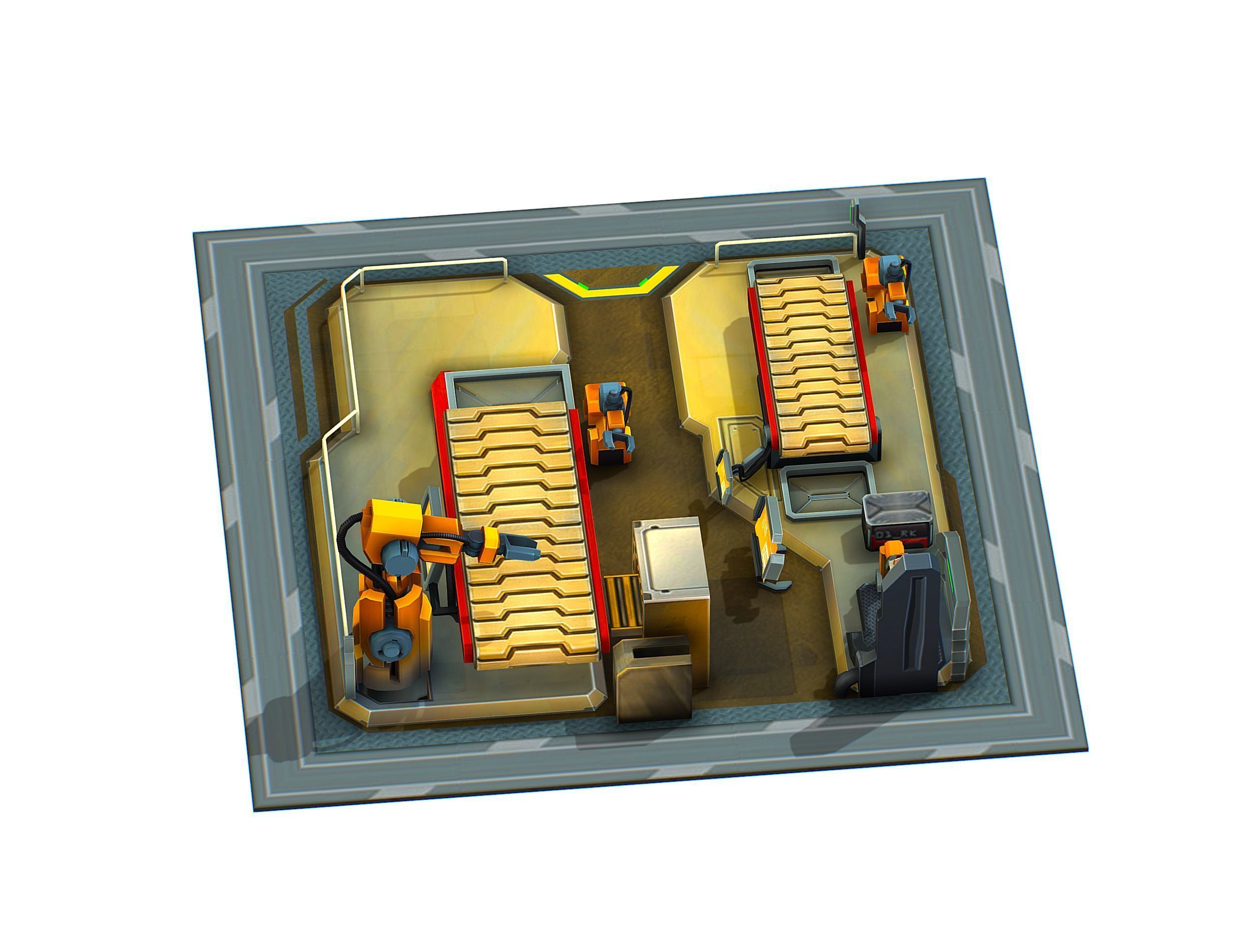 isometrical Mechanical Robot Assembly Conveyor 2 Low-poly 3D model_4