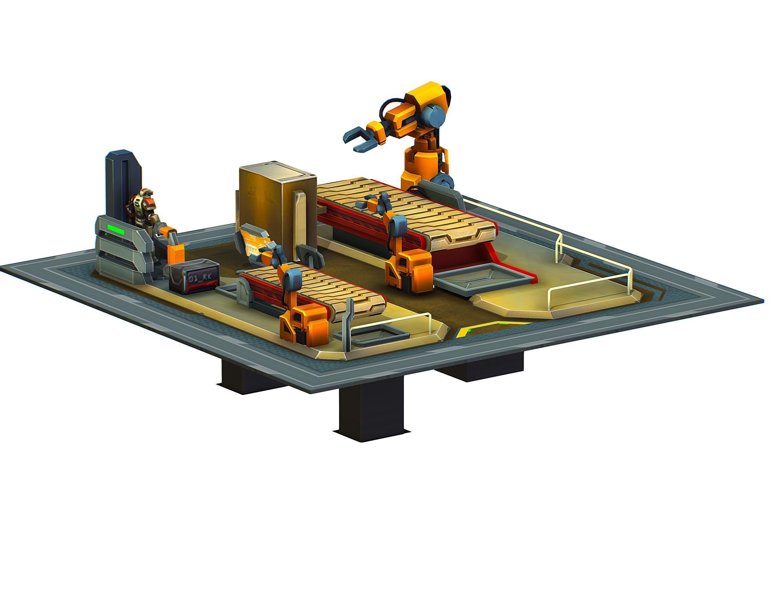 isometrical Mechanical Robot Assembly Conveyor 2 Low-poly 3D model_7