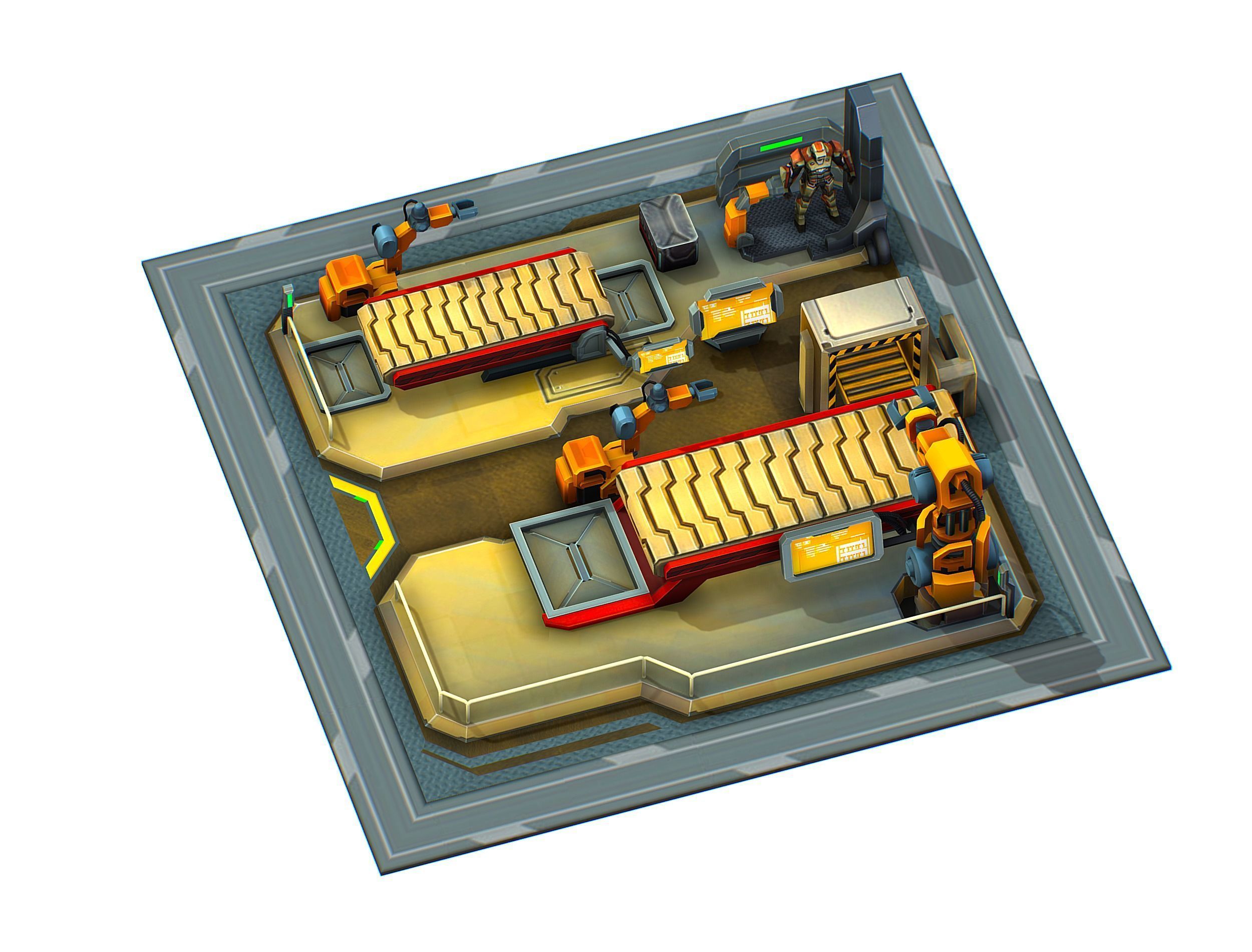 isometrical Mechanical Robot Assembly Conveyor 2 Low-poly 3D model_1