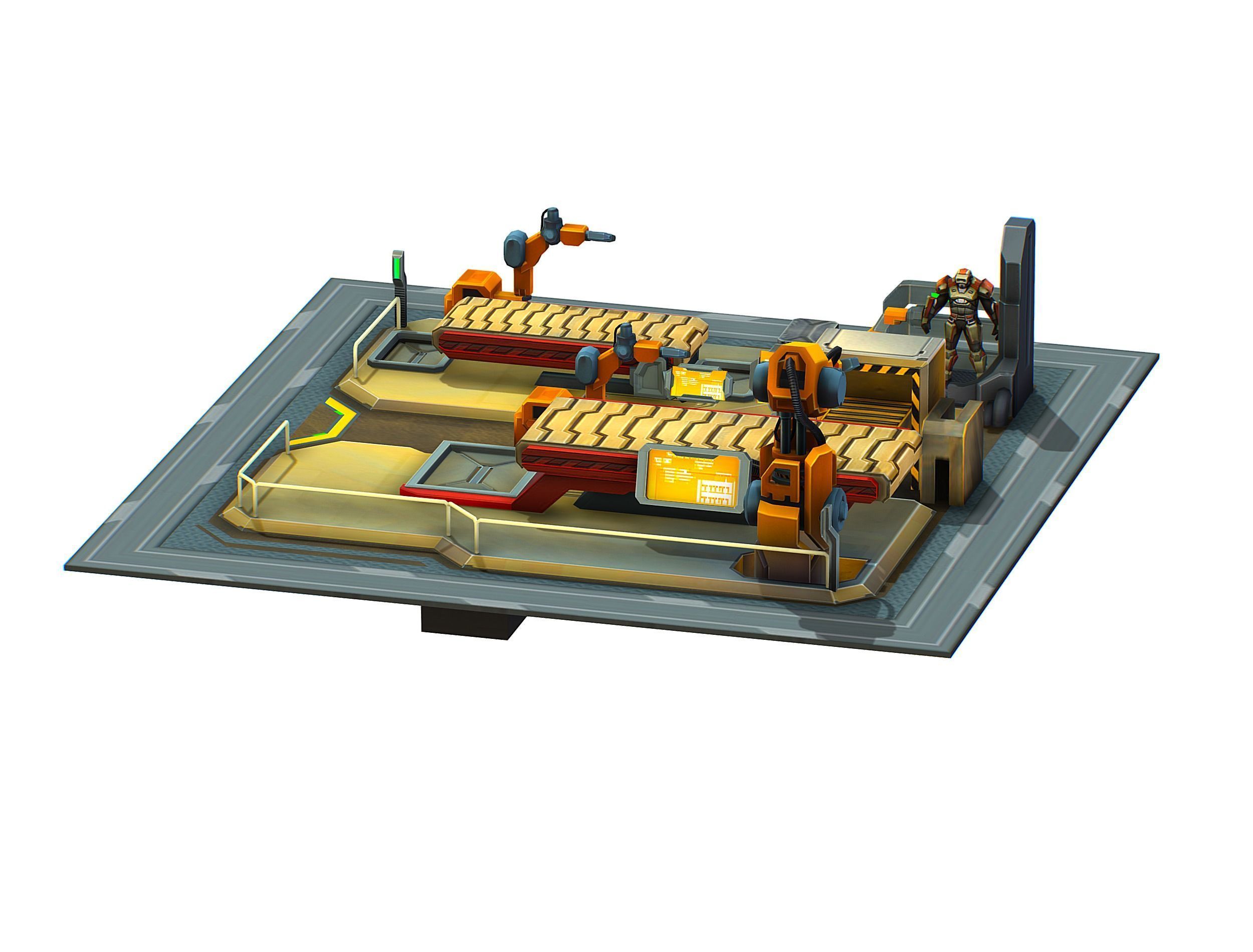 isometrical Mechanical Robot Assembly Conveyor 2 Low-poly 3D model_11