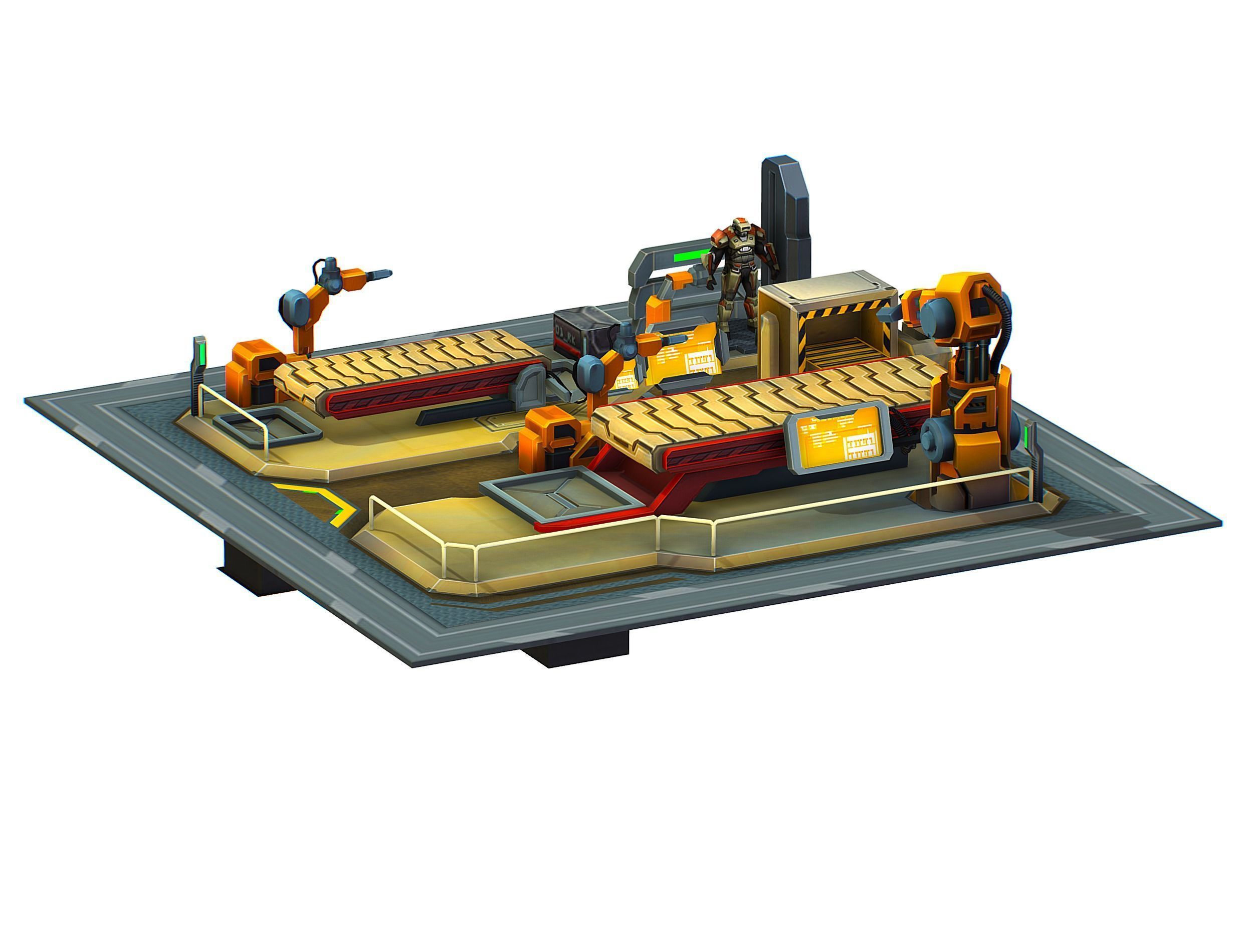 isometrical Mechanical Robot Assembly Conveyor 2 Low-poly 3D model_10