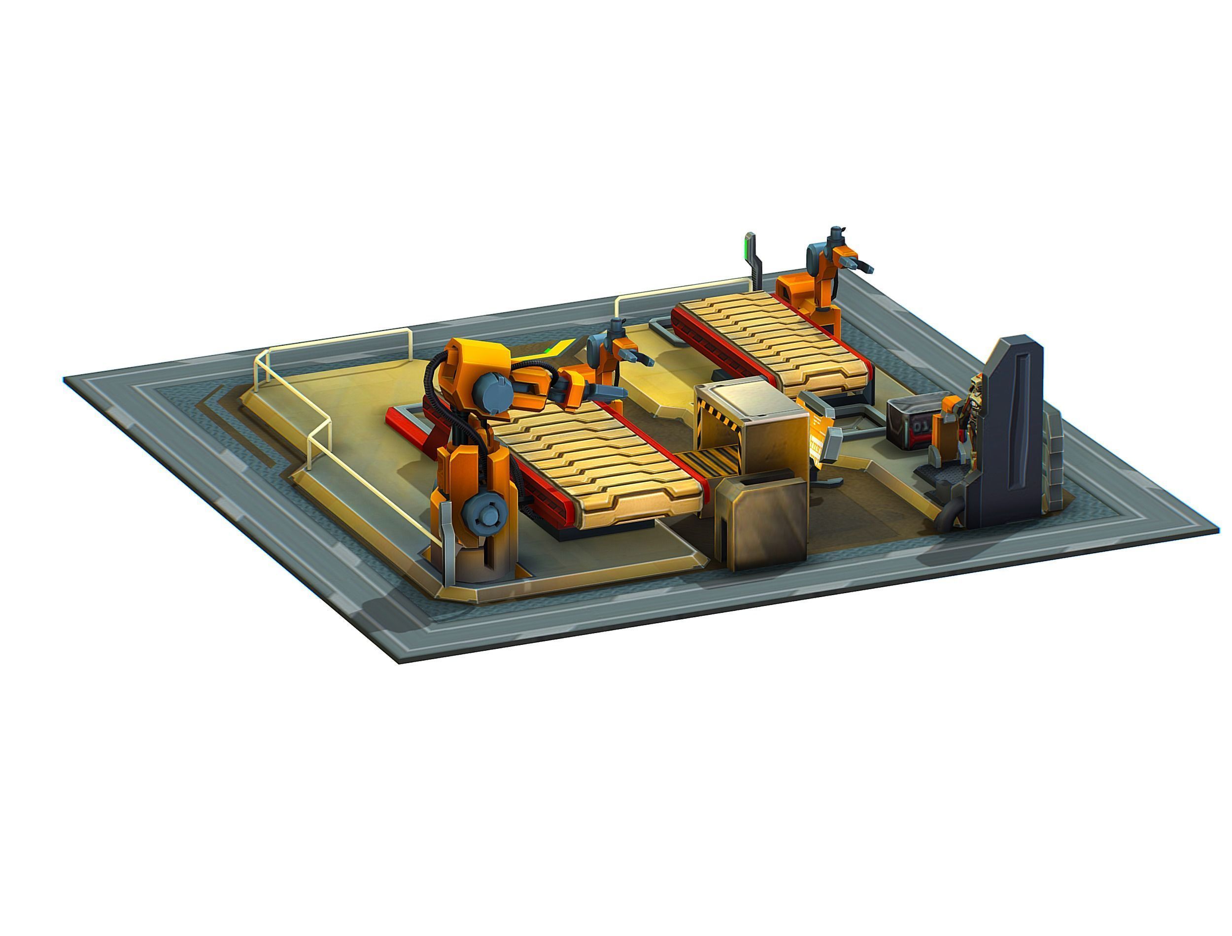 isometrical Mechanical Robot Assembly Conveyor 2 Low-poly 3D model_12