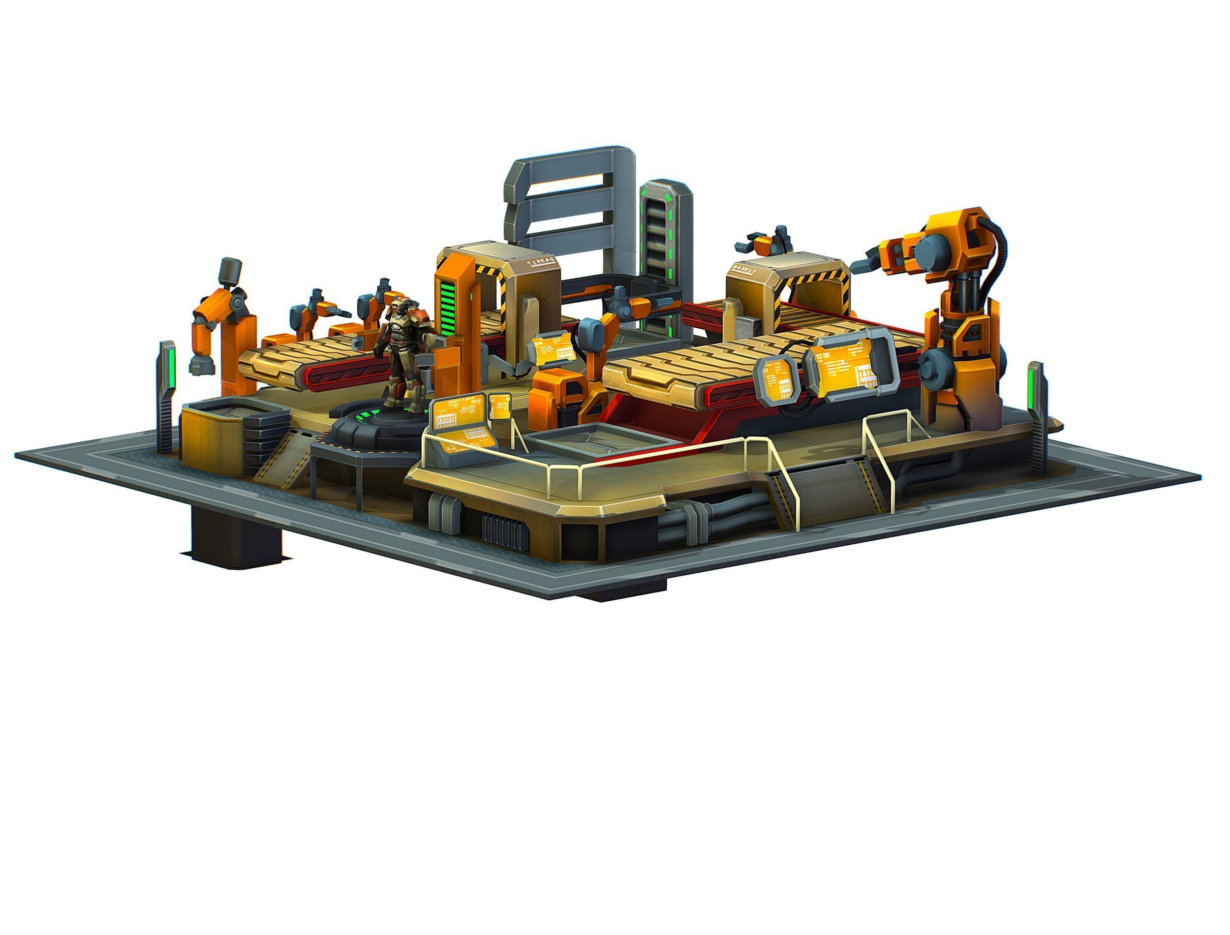 isometrical Mechanical Robot Assembly Conveyor 3 Low-poly 3D model_9
