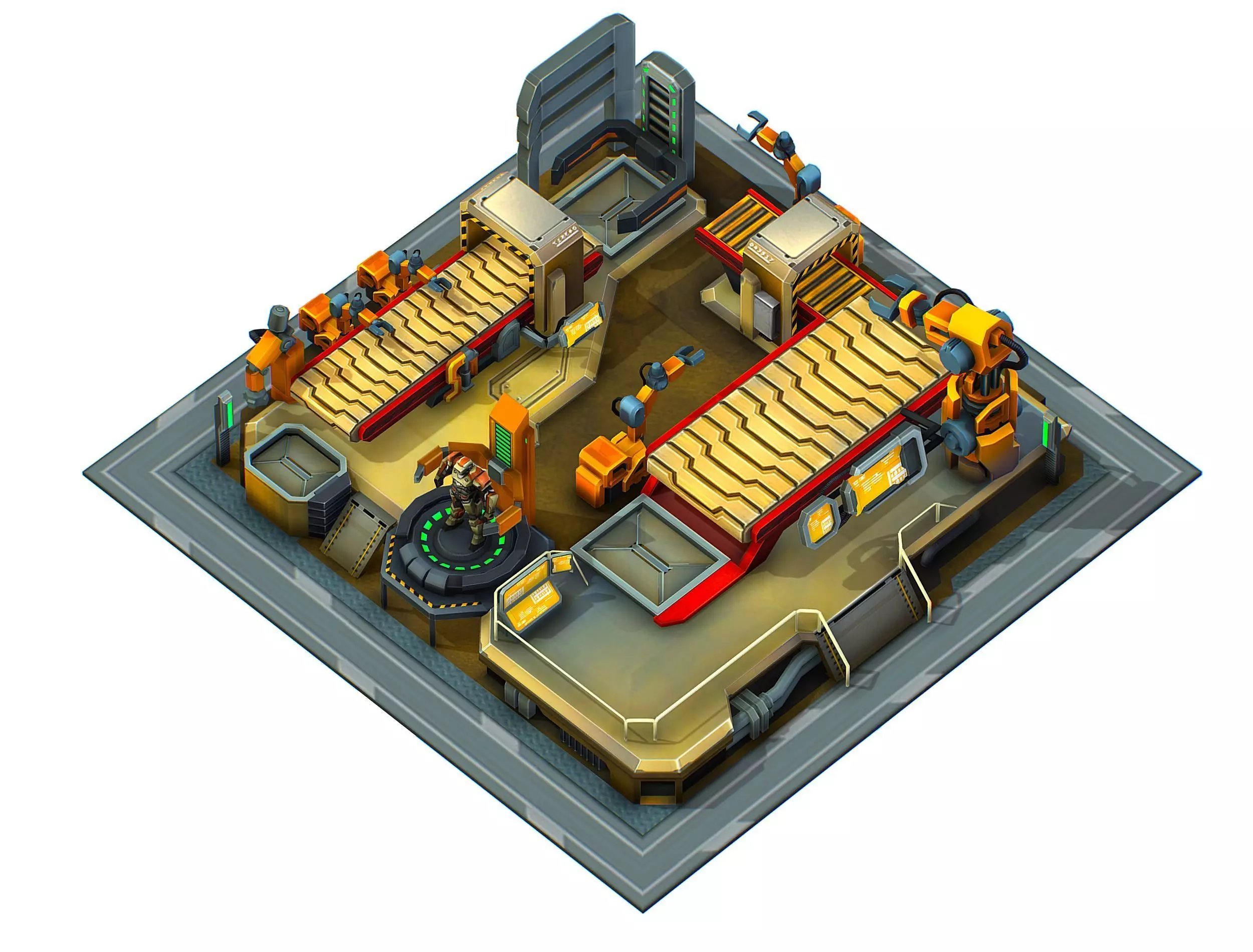 isometrical Mechanical Robot Assembly Conveyor 3 Low-poly 3D model_0