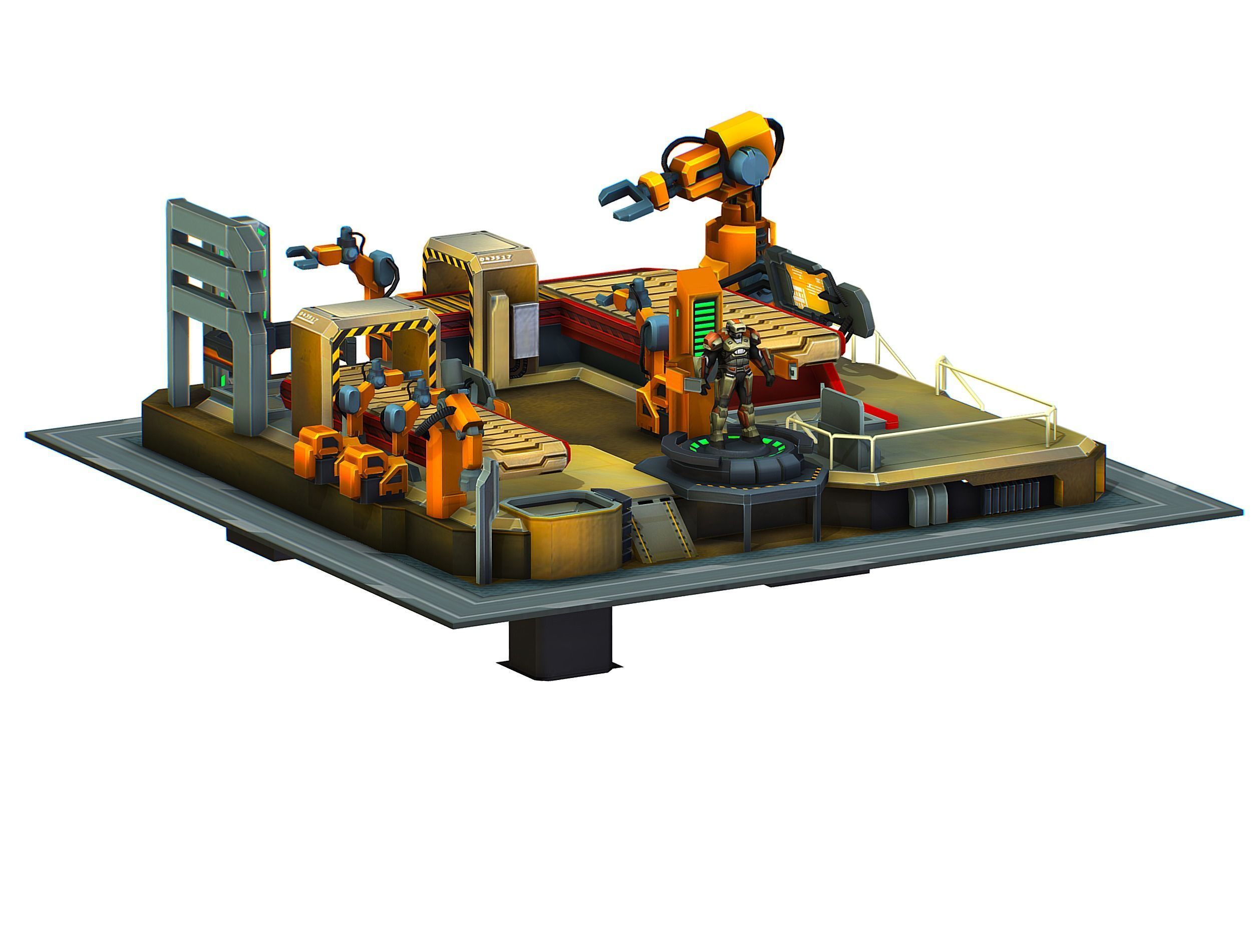 isometrical Mechanical Robot Assembly Conveyor 3 Low-poly 3D model_7