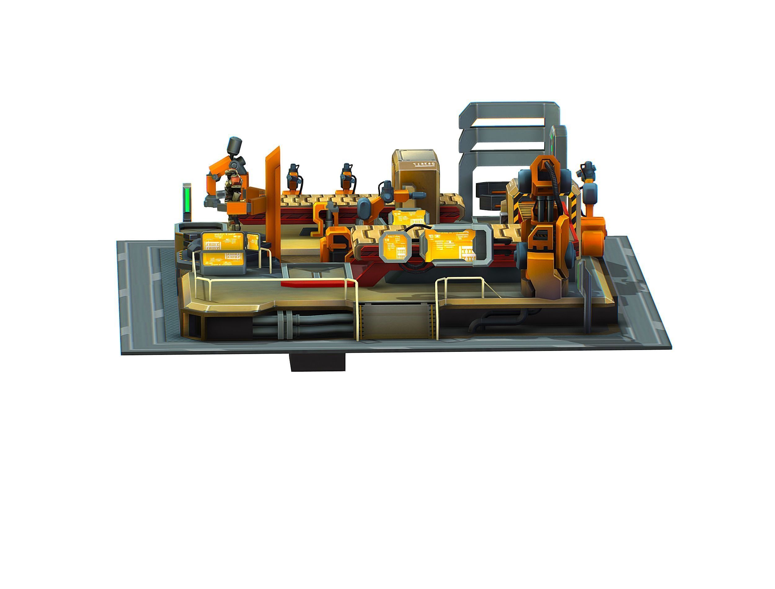 isometrical Mechanical Robot Assembly Conveyor 3 Low-poly 3D model_10