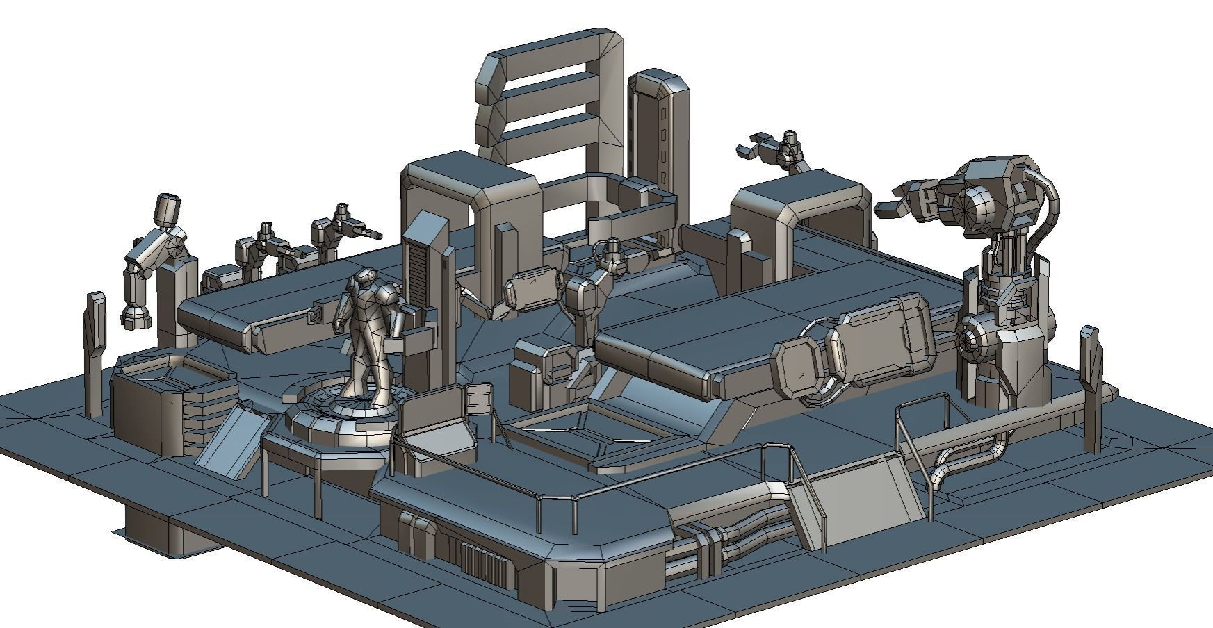 isometrical Mechanical Robot Assembly Conveyor 3 Low-poly 3D model_29