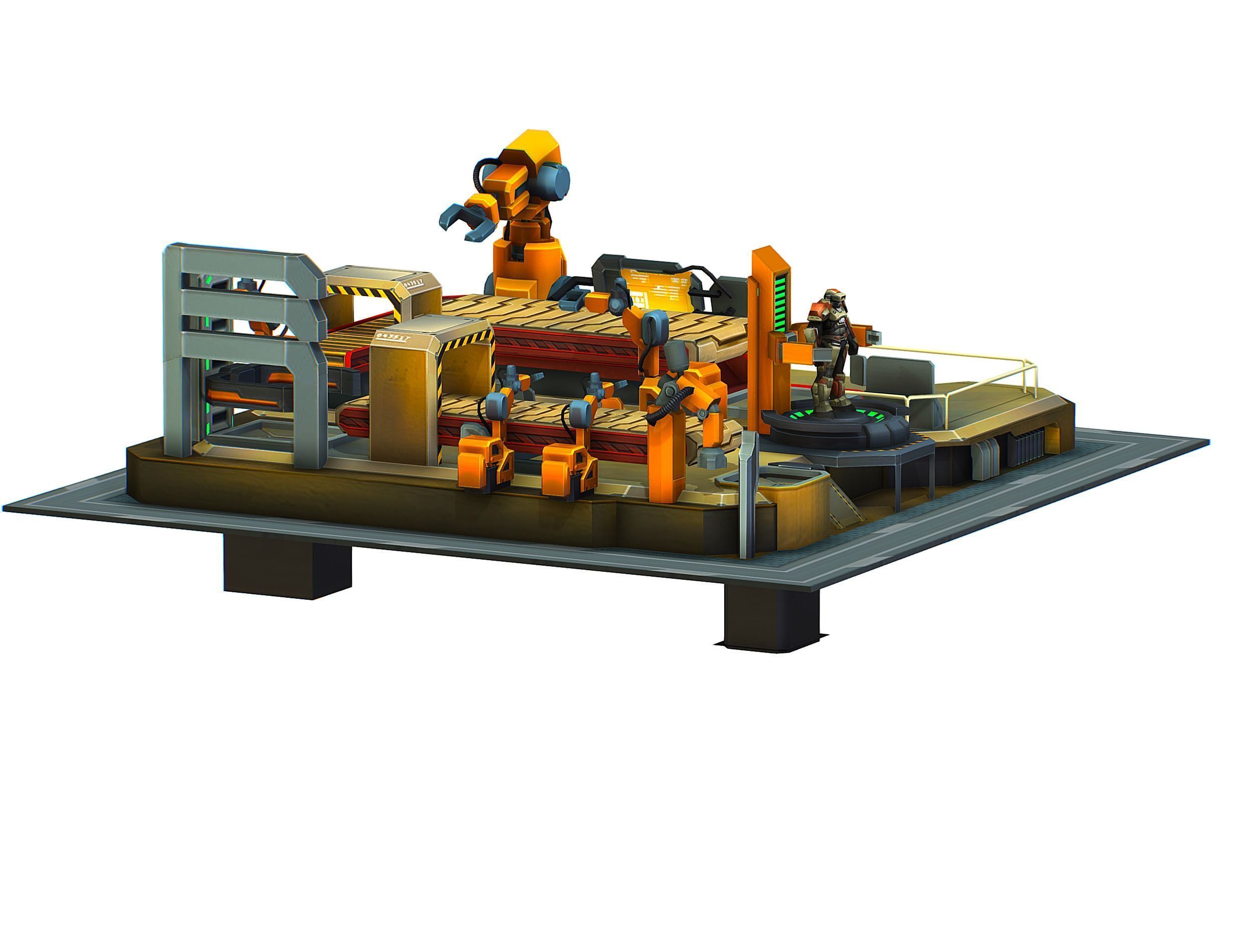 isometrical Mechanical Robot Assembly Conveyor 3 Low-poly 3D model_6