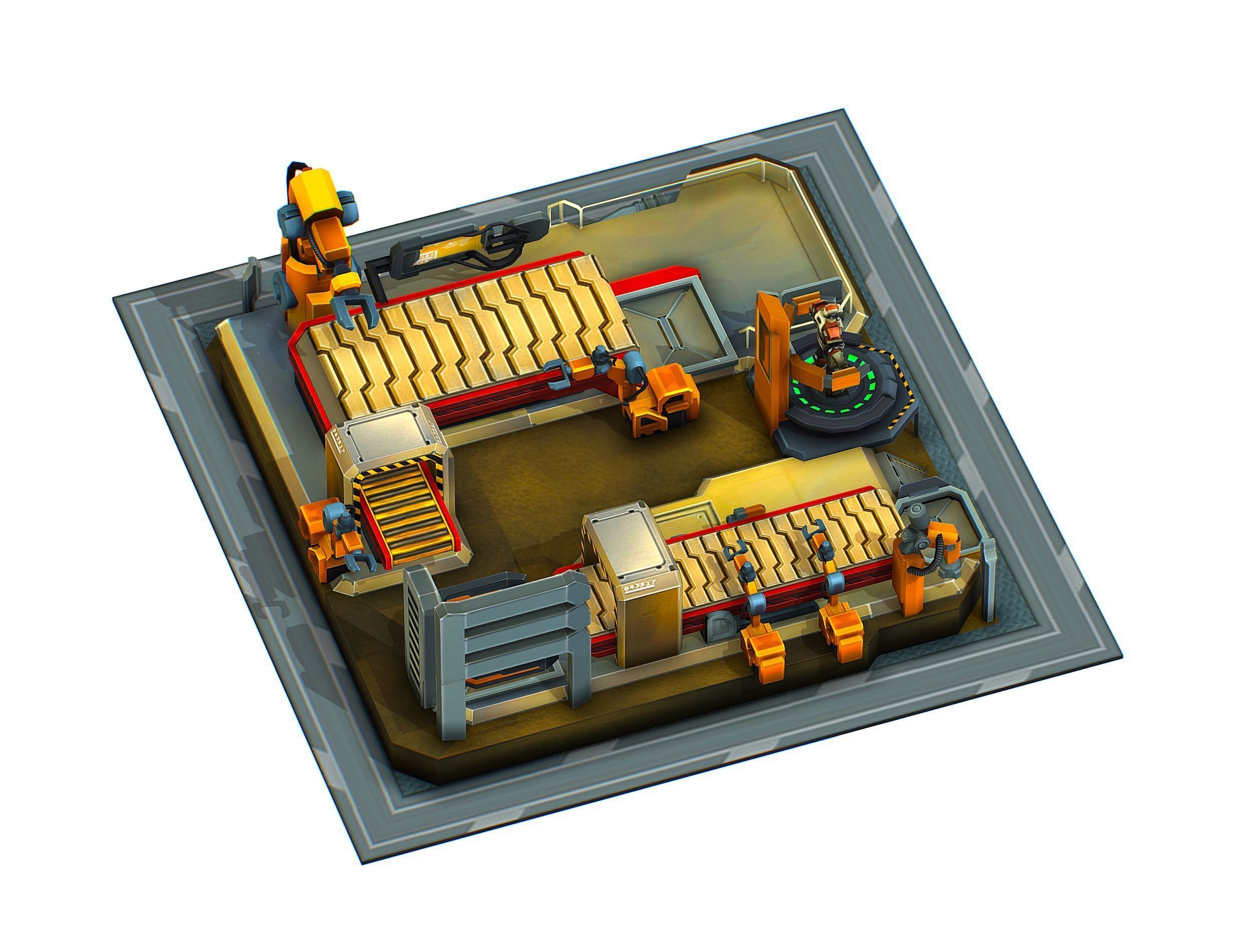 isometrical Mechanical Robot Assembly Conveyor 3 Low-poly 3D model_5