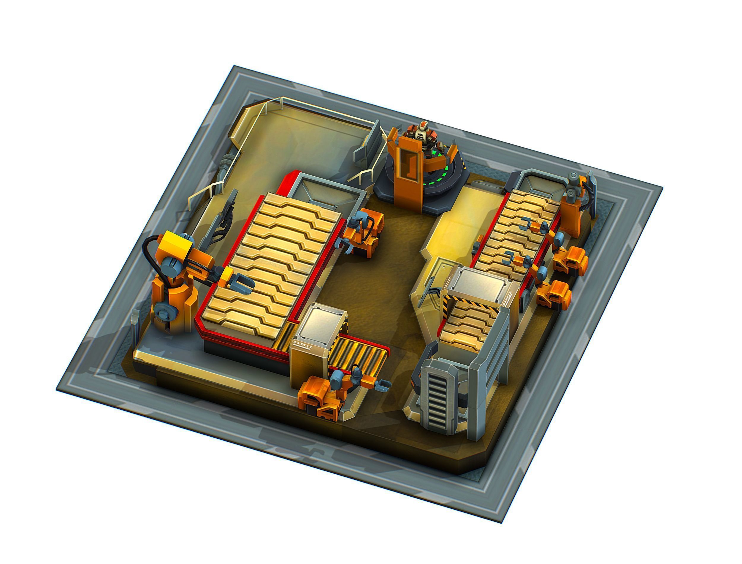 isometrical Mechanical Robot Assembly Conveyor 3 Low-poly 3D model_4