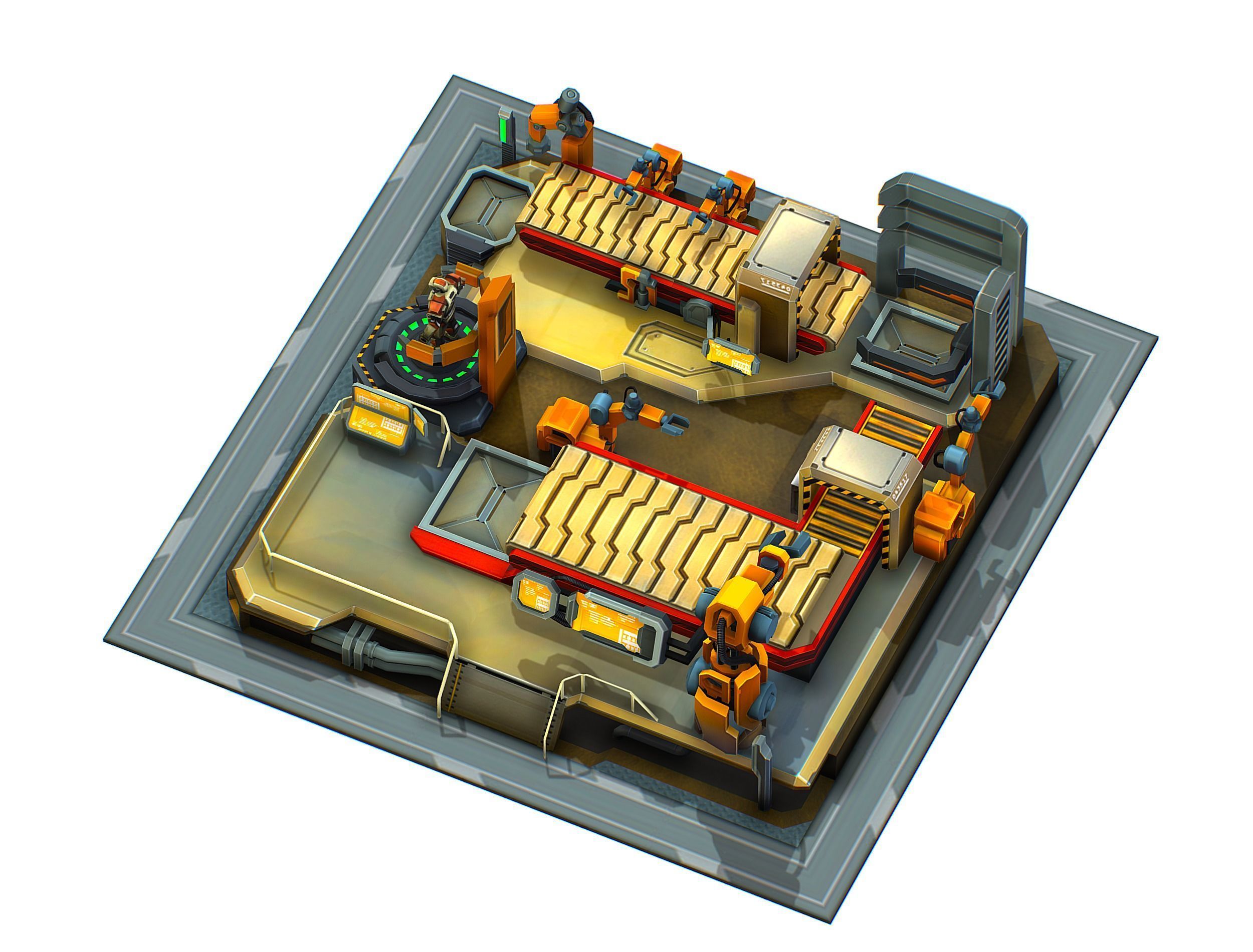 isometrical Mechanical Robot Assembly Conveyor 3 Low-poly 3D model_2