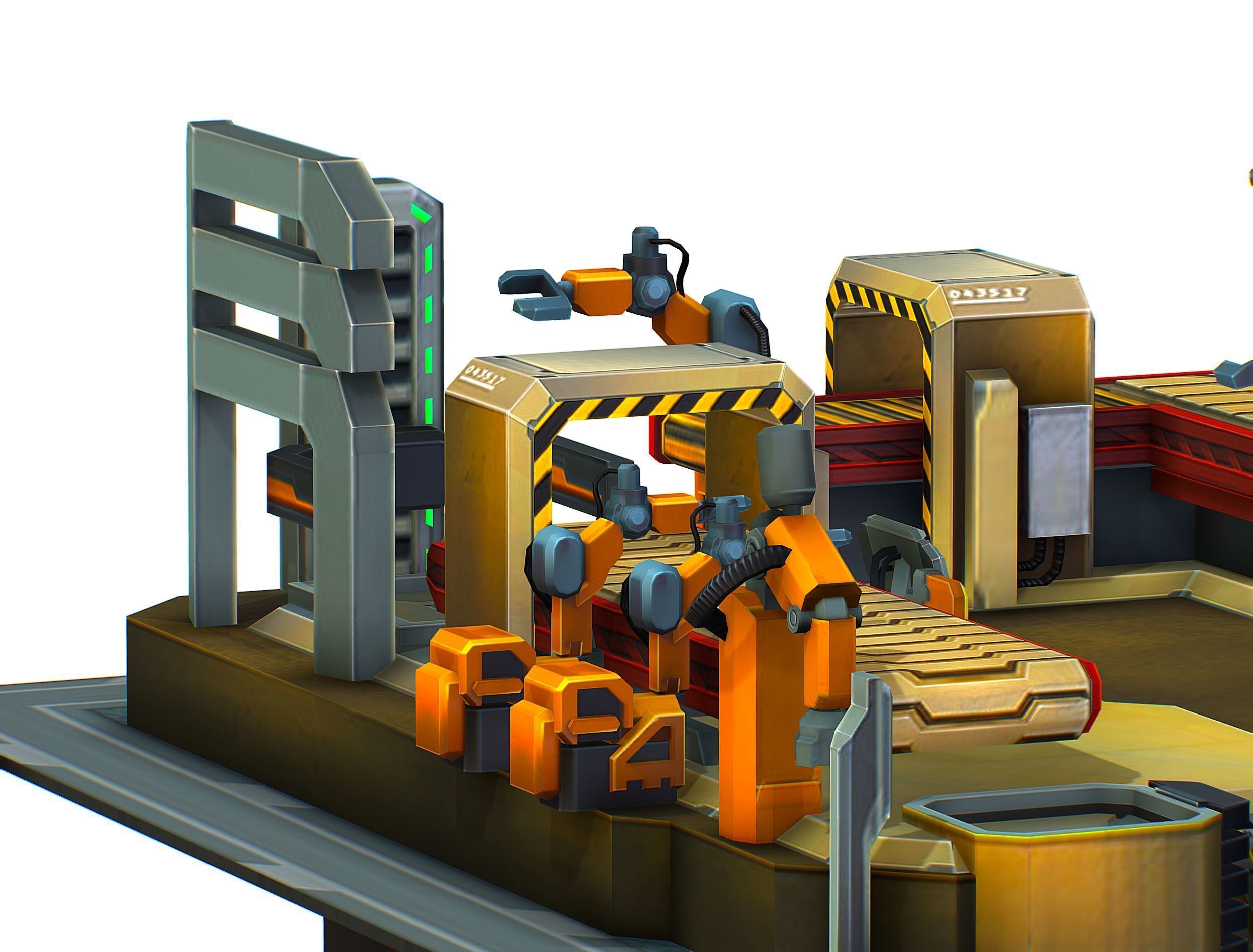isometrical Mechanical Robot Assembly Conveyor 3 Low-poly 3D model_13