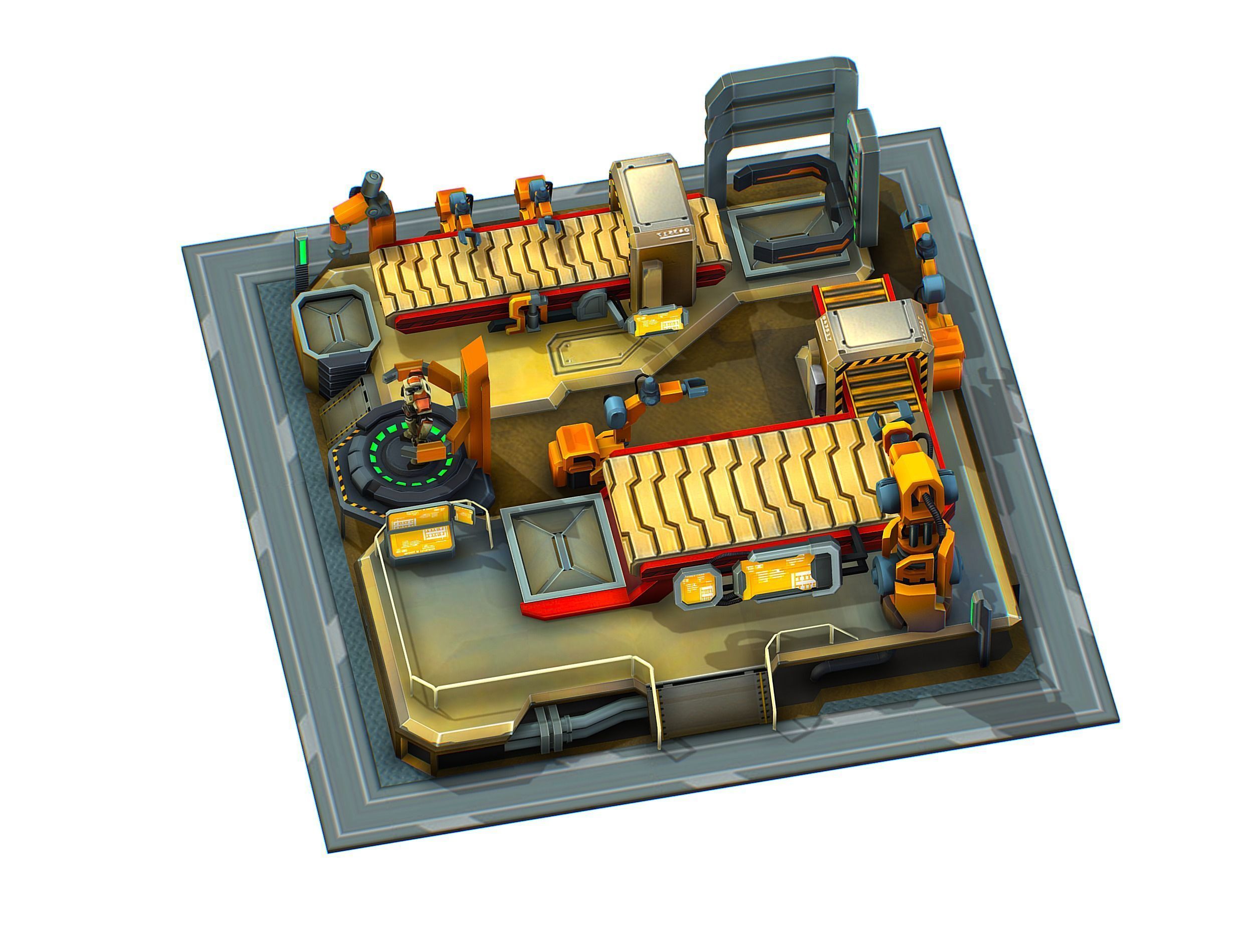 isometrical Mechanical Robot Assembly Conveyor 3 Low-poly 3D model_1