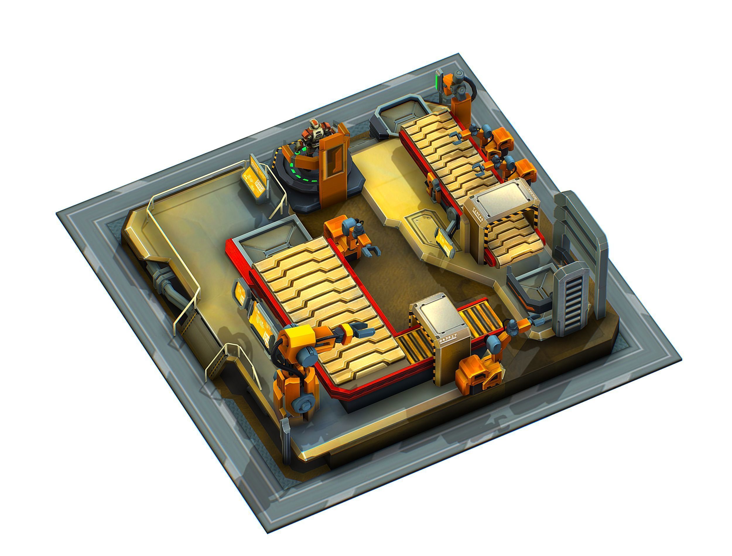 isometrical Mechanical Robot Assembly Conveyor 3 Low-poly 3D model_3