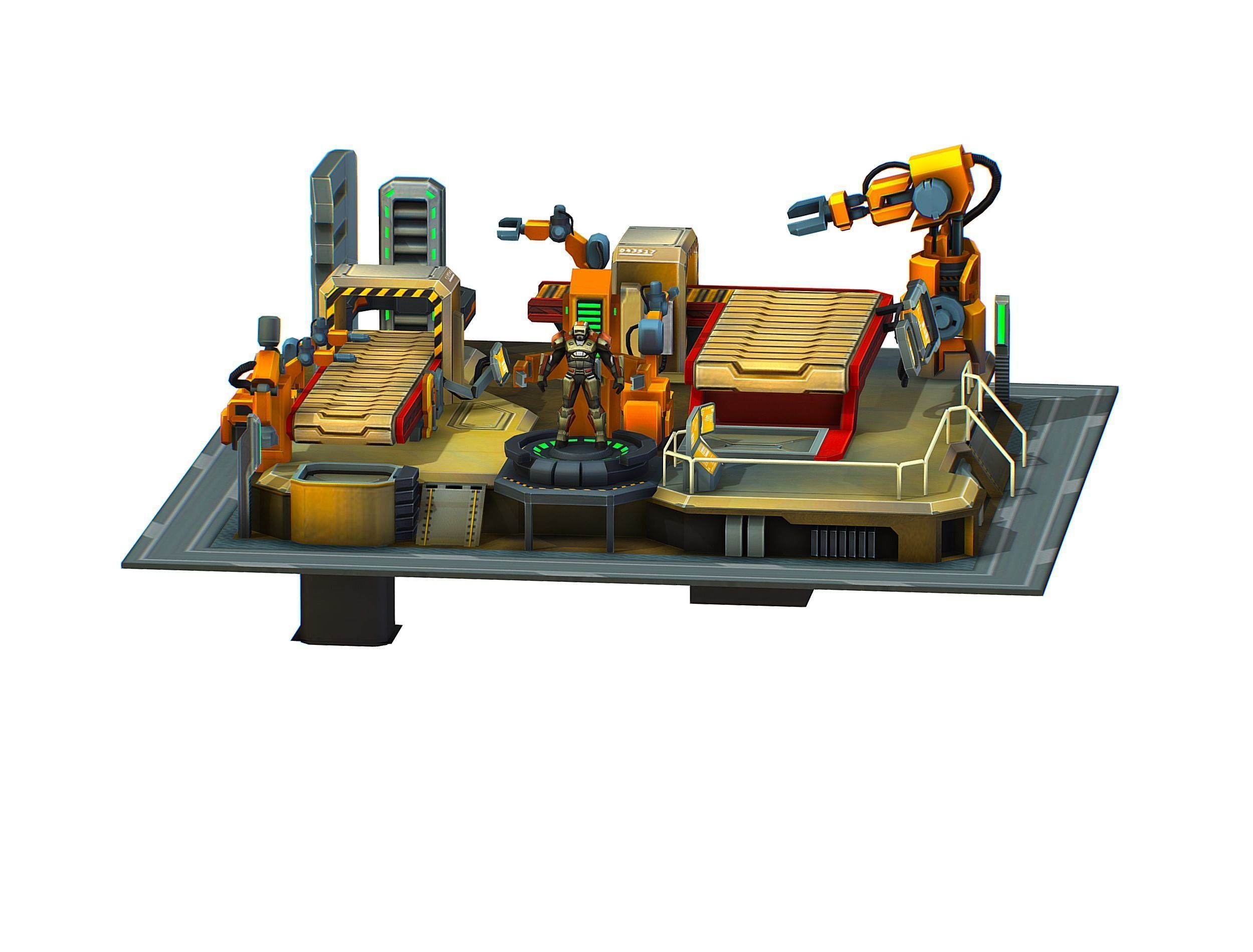 isometrical Mechanical Robot Assembly Conveyor 3 Low-poly 3D model_8