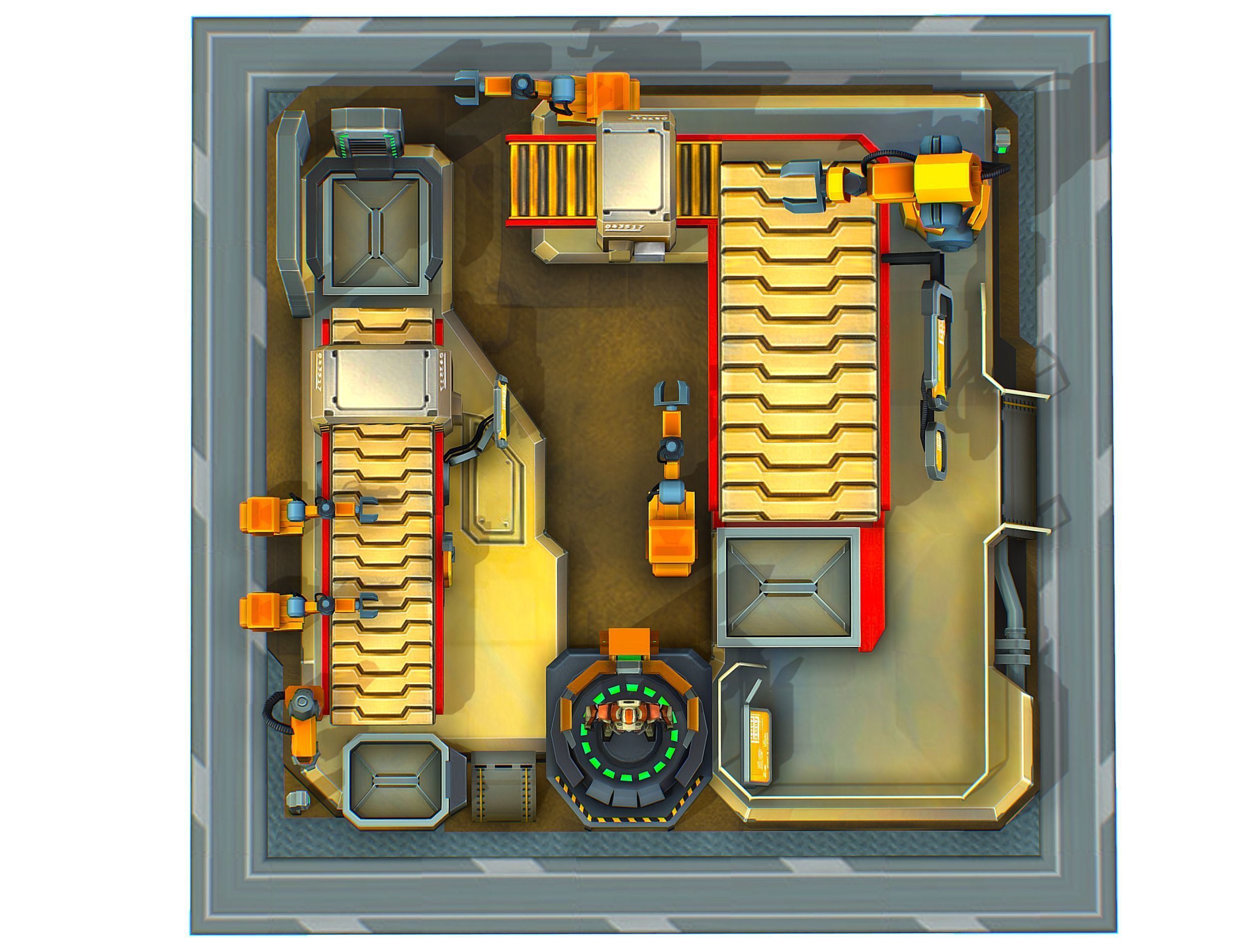 isometrical Mechanical Robot Assembly Conveyor 3 Low-poly 3D model_19