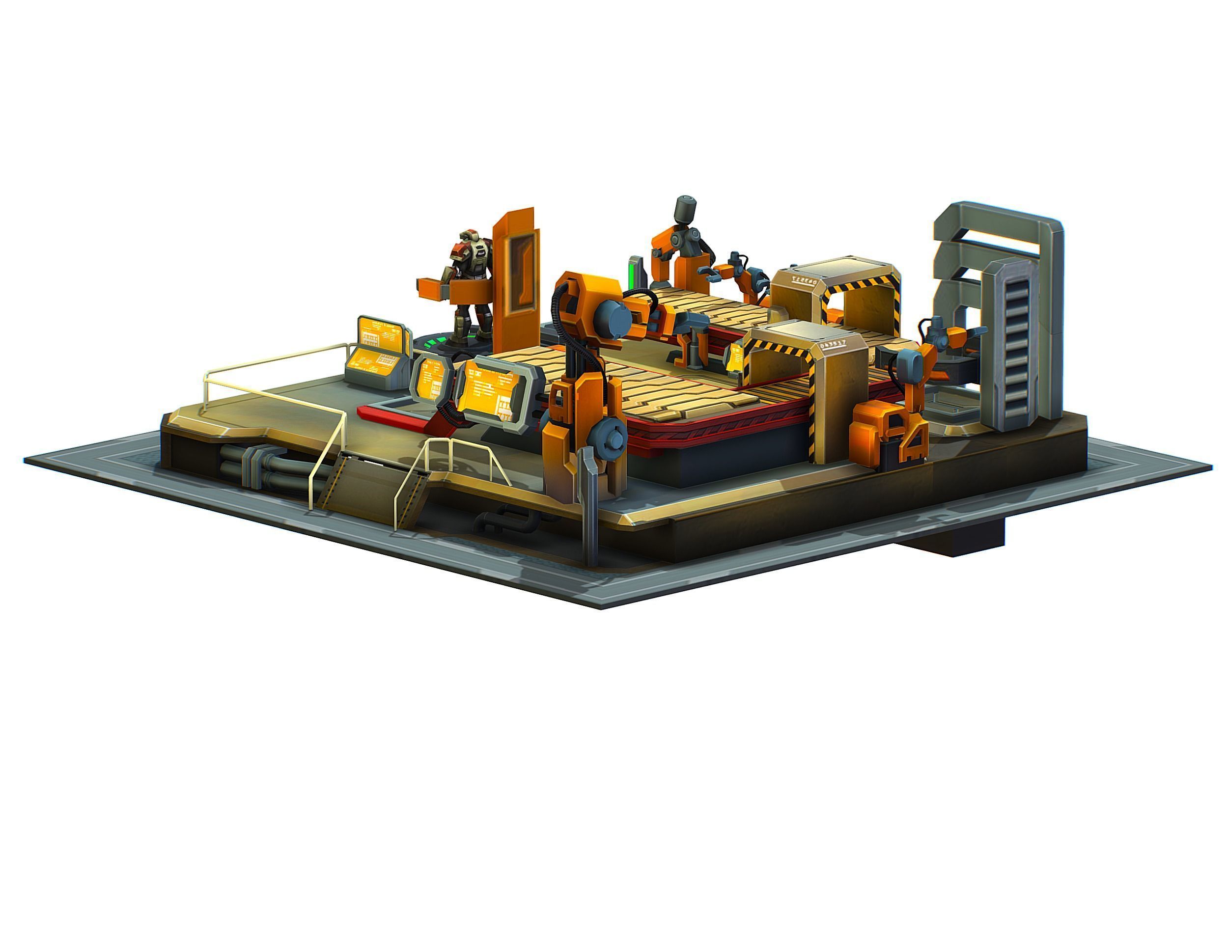 isometrical Mechanical Robot Assembly Conveyor 3 Low-poly 3D model_11
