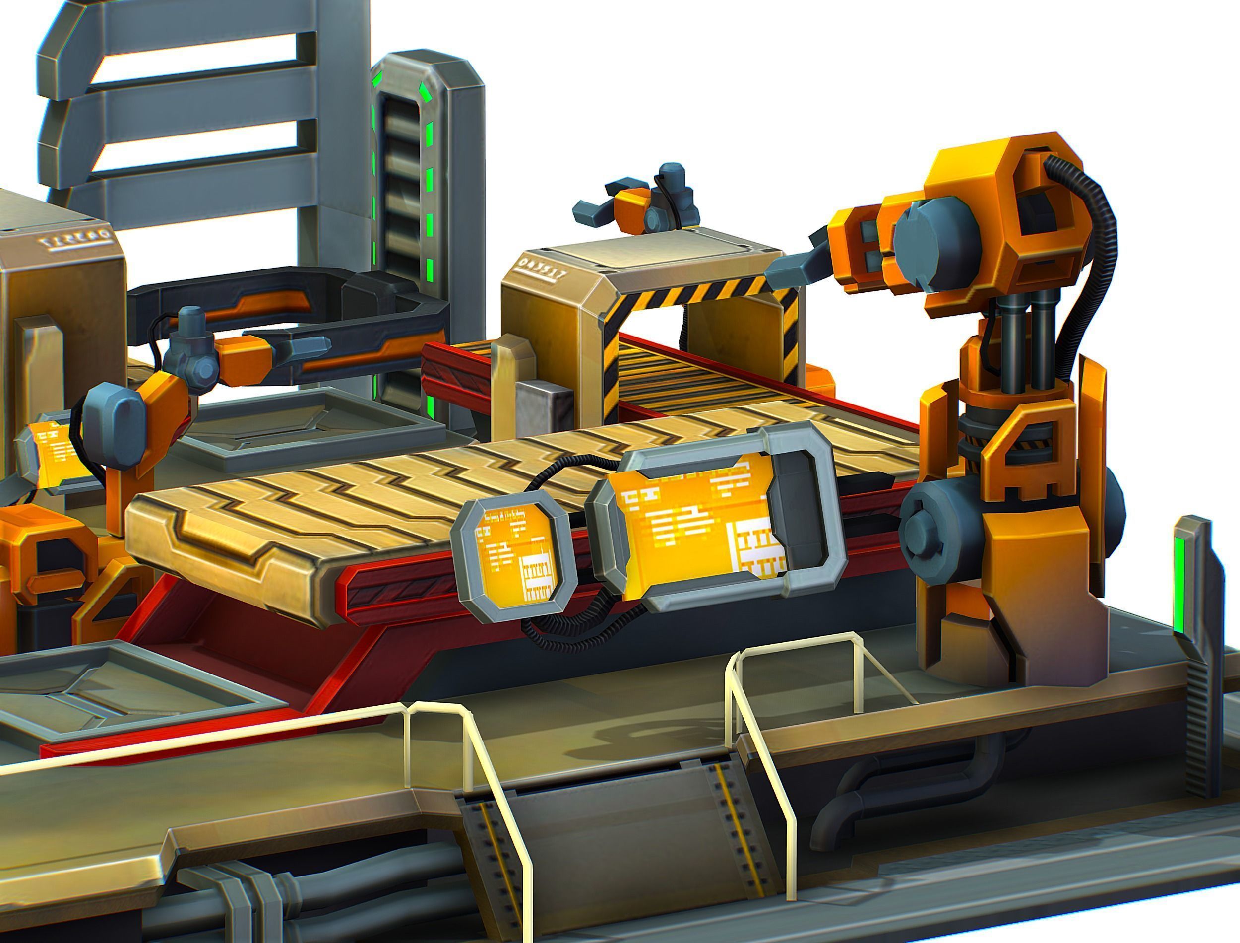 isometrical Mechanical Robot Assembly Conveyor 3 Low-poly 3D model_14