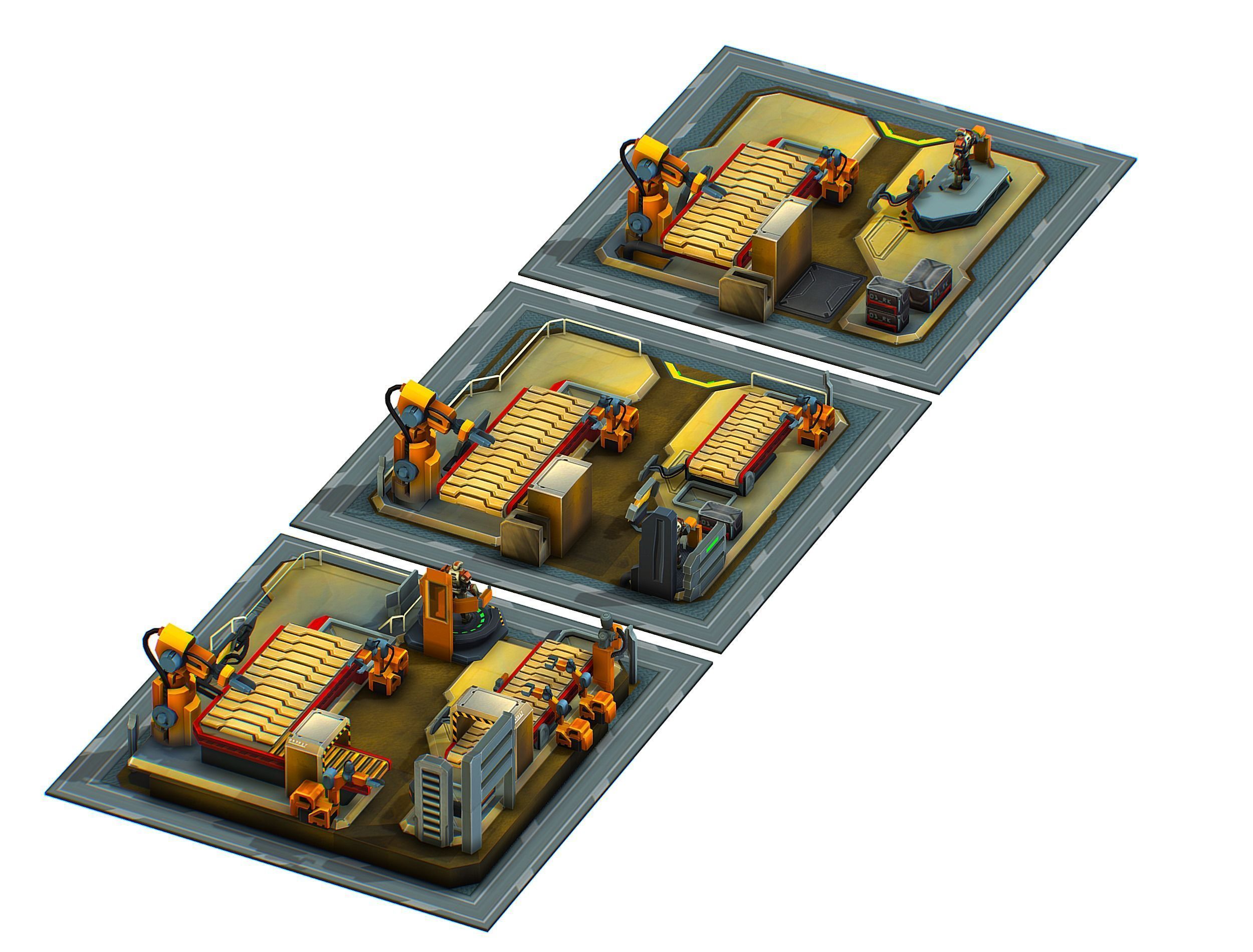 isometrical Mechanical Robot Assembly Conveyor ALL Low-poly 3D model_11