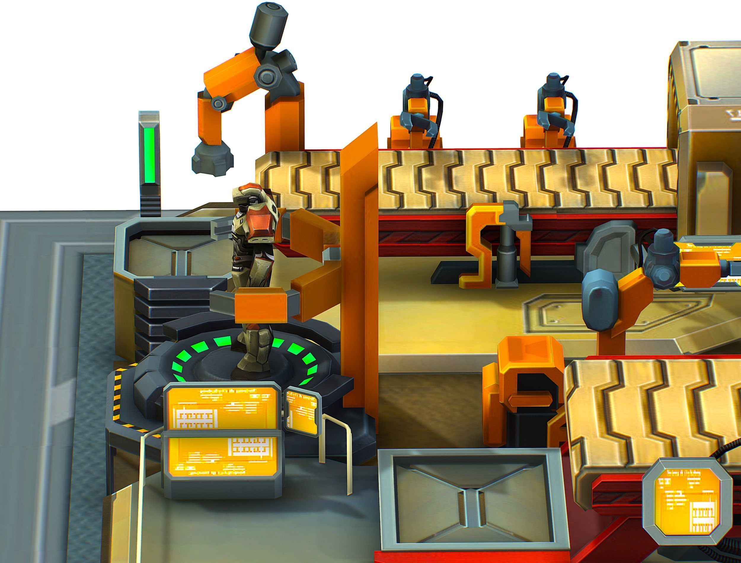 isometrical Mechanical Robot Assembly Conveyor ALL Low-poly 3D model_20