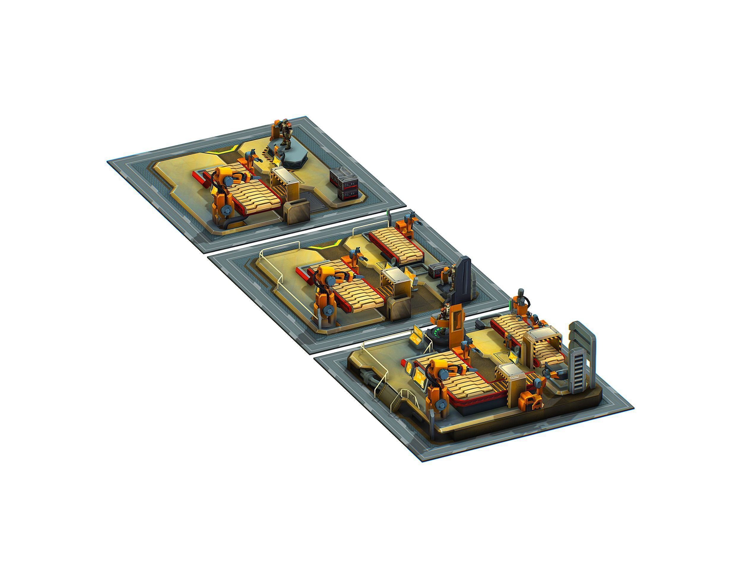 isometrical Mechanical Robot Assembly Conveyor ALL Low-poly 3D model_10