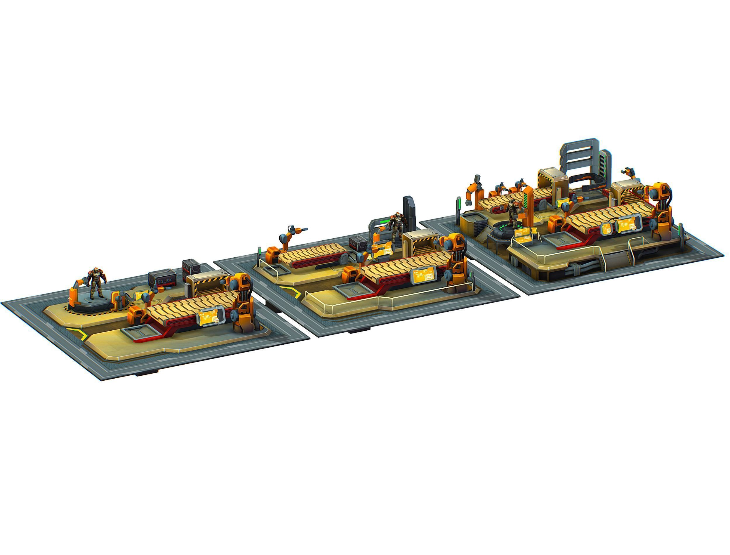 isometrical Mechanical Robot Assembly Conveyor ALL Low-poly 3D model_8