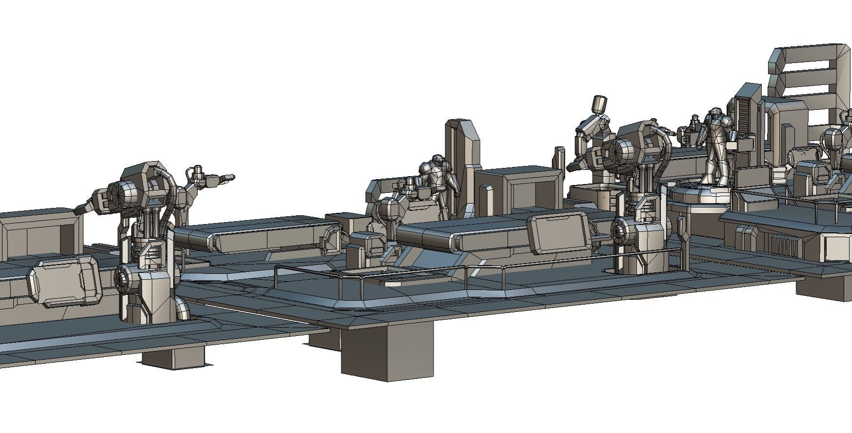 isometrical Mechanical Robot Assembly Conveyor ALL Low-poly 3D model_32