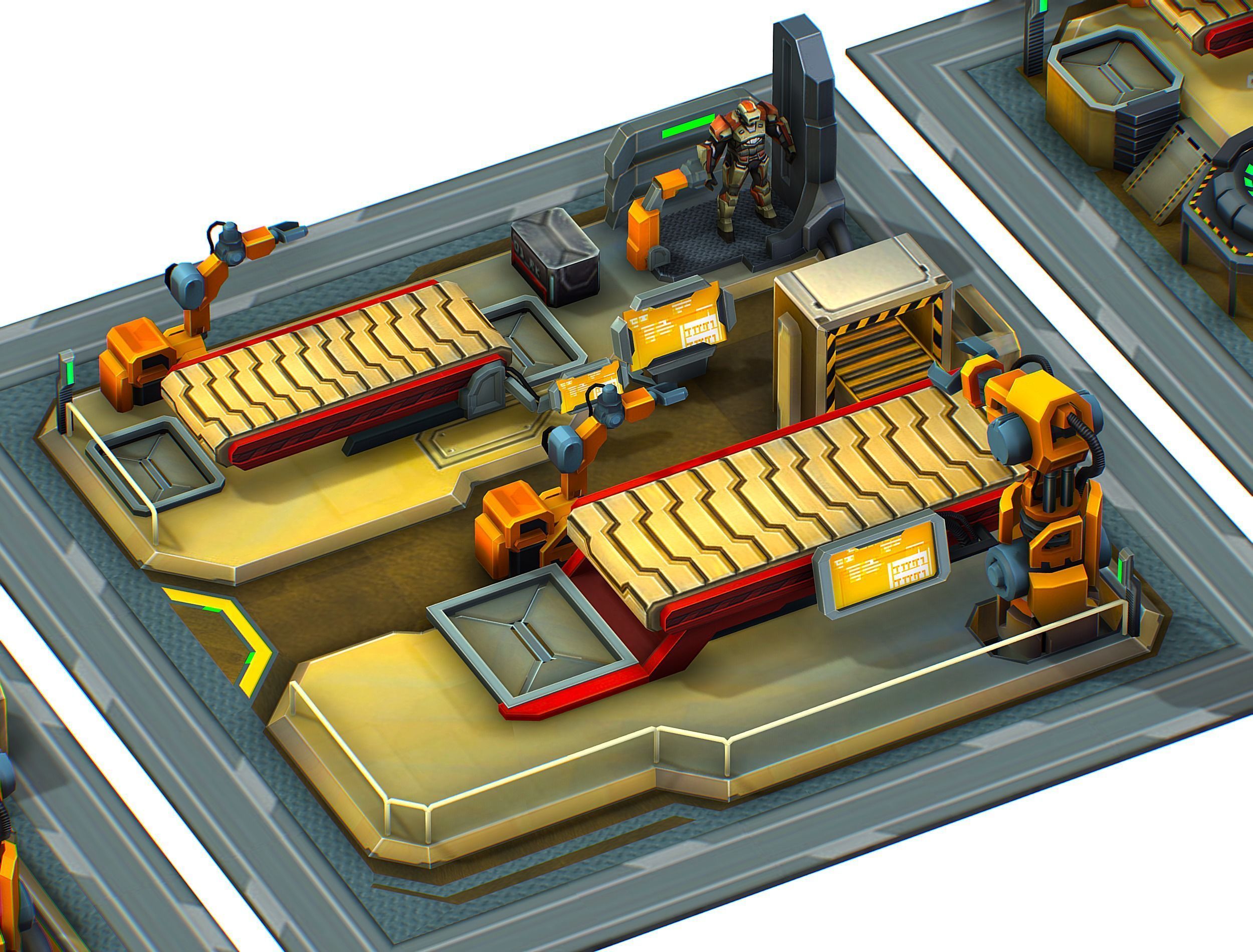 isometrical Mechanical Robot Assembly Conveyor ALL Low-poly 3D model_14